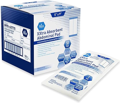 MED PRIDE Almohadillas abdominales estériles XXtra absorbentes [paquete de 50] – 5 x 9 pulgadas ABD combinada envueltas individualmente, ultra