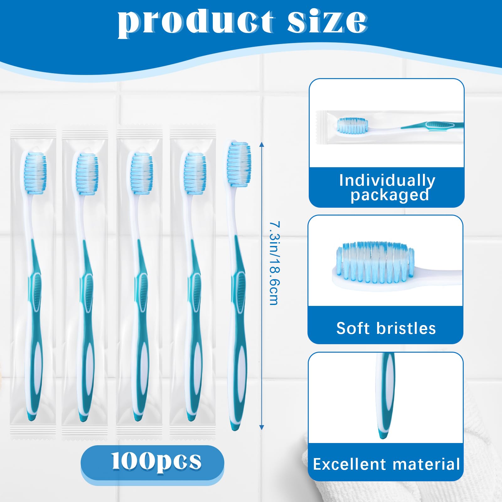 100 cepillos de dientes desechables prepegados, envueltos individualmente, cepillo de dientes de cerdas suaves prepegado, cepillo de dientes de viaje para viajes, camping, habitación de