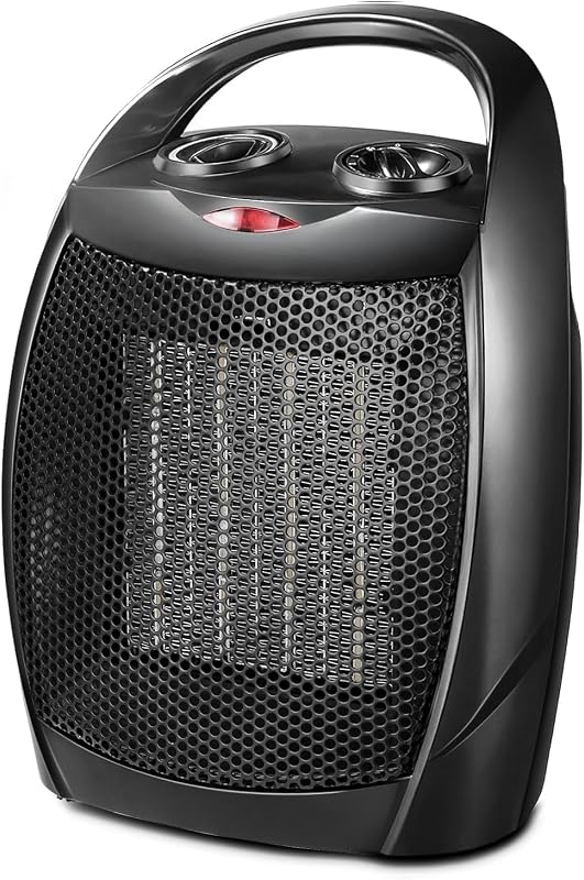 Small Electric Space Heater Ceramic Space Heater,Portable Heater Fan for Office with Adjustable Thermostat and Overheat Protection ETL Listed for Kitchen, 750W/1500W(Black)