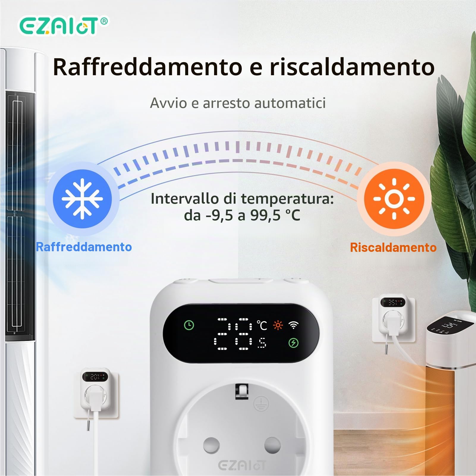 Termostato da presa WLAN - riscaldamento/raffreddamento/timer, incl. sensore da 3 m e 5 cm, regolatore di temperatura intelligente, 230V, controllo wireless, per serra, acquario