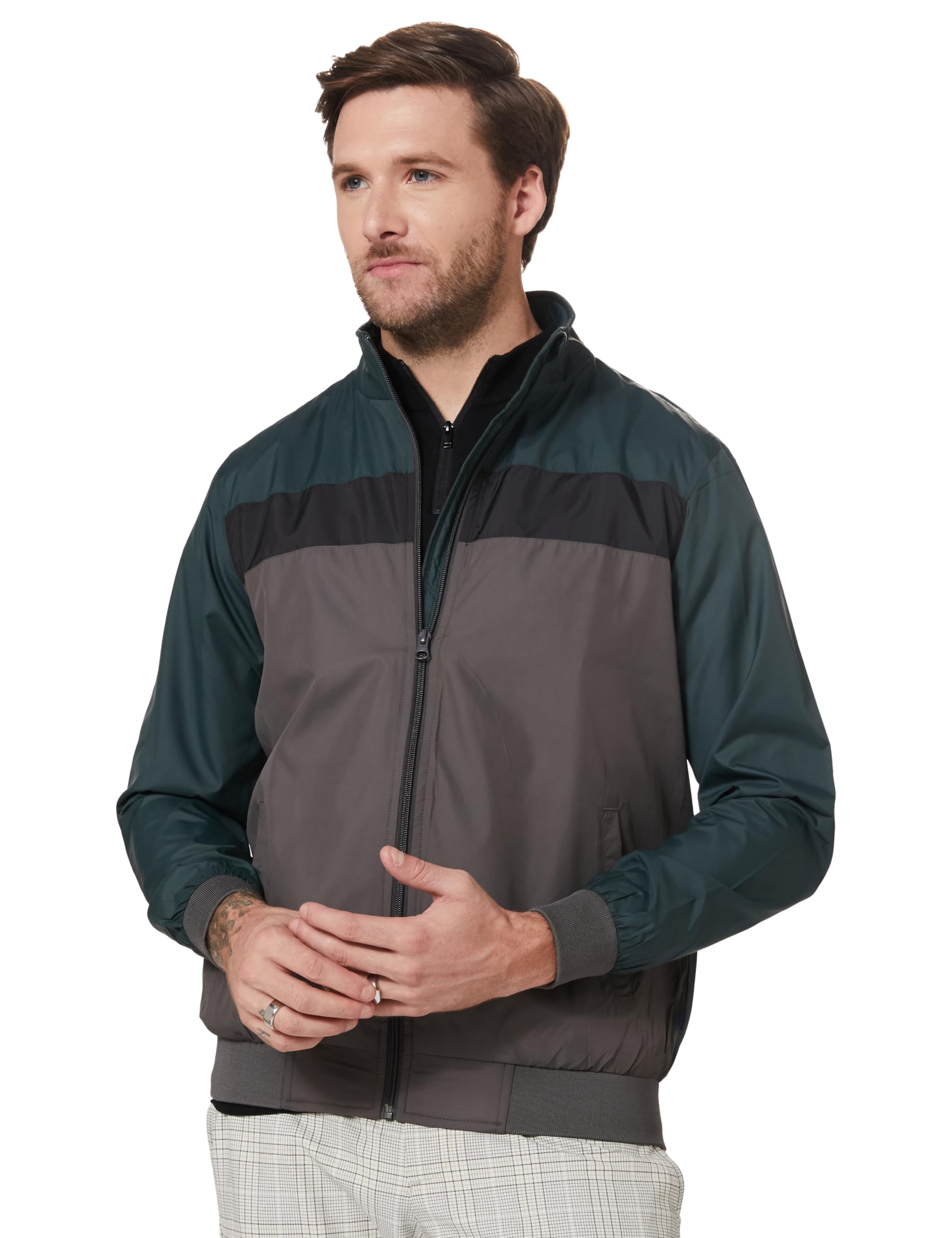 amazon brand - symbol Men's 100% Polyester Color-block High Neck Full Zip Jacket-picture-42