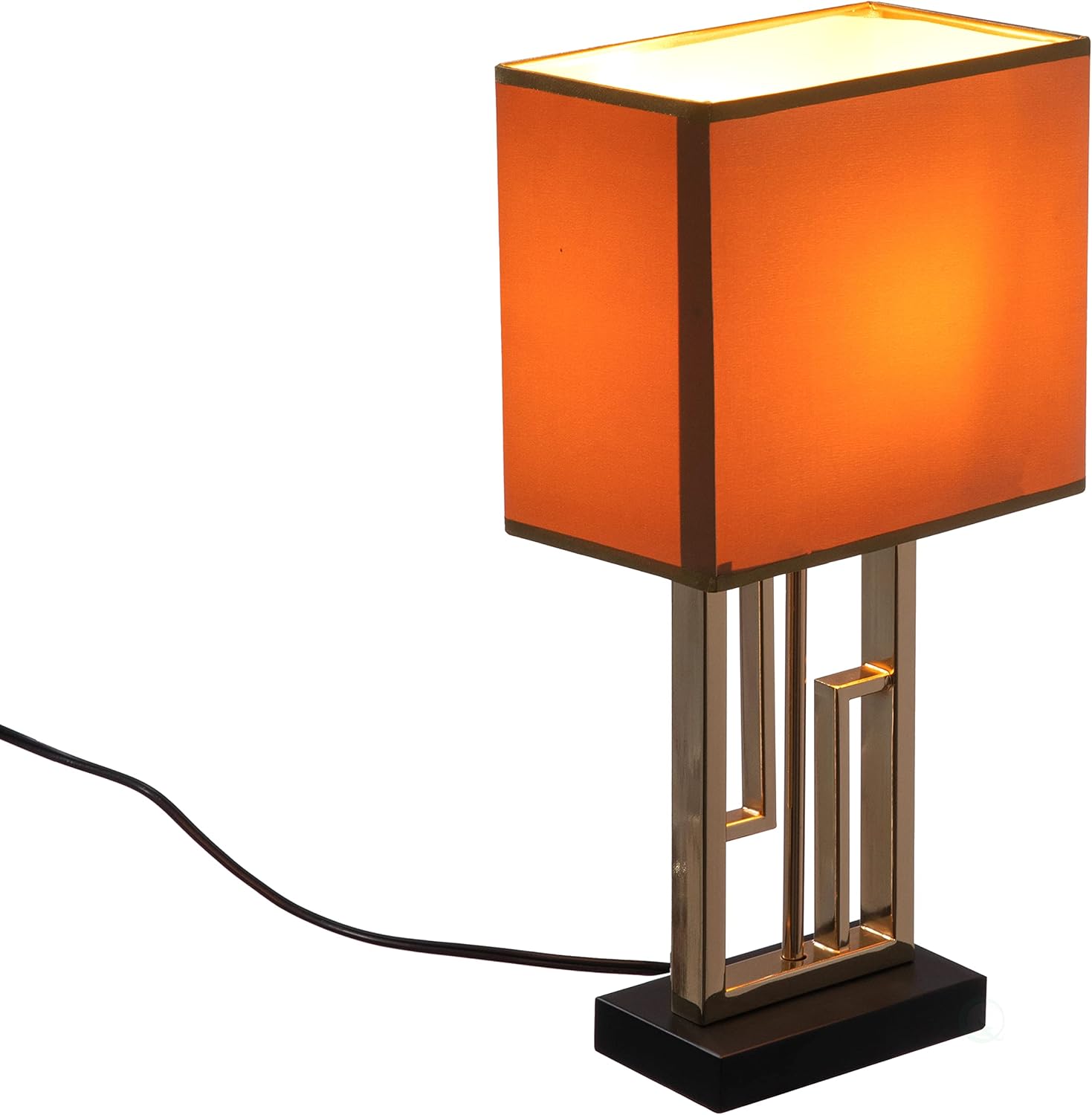 Quickway Imports Designer Table lamp, Decorative Metal Table Lamp with Gold Modern Stand and Brown Silk Lampshade 17 Inch, Unique Lamp for Home Decor Living Room or Bedroom