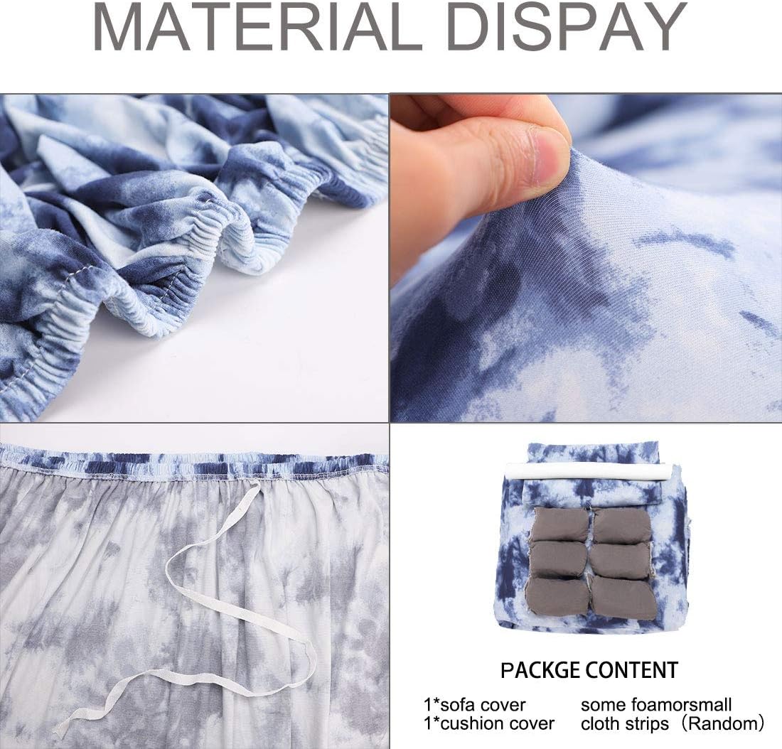 uxcell Stretch Sofa Cover Tie-dye Craft Graffiti Printed Couch Slipcovers Elastic Furniture for Sofas Armchair with One Pillowcase Blue X-Large