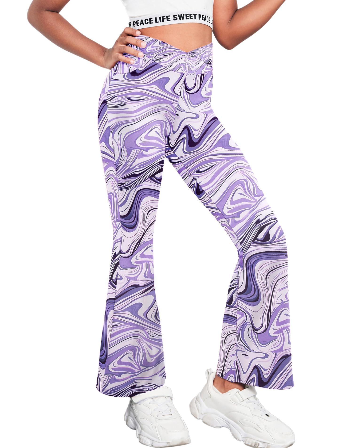 Arshiner Mädchen Flared Leggings Schlaghose Kinder hohe Taille Schlag Sporthose für Yoga Tanz Laufen Plaid Sport Ausgestellte Hosen für Mädchen 5-14 Jahre
