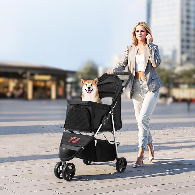 Foto 8 de 8 de VEVOR Cochecito para Mascotas Capacidad 16kg Carrito Plegable para Perros de 3 Ruedas con Ventana de Malla…