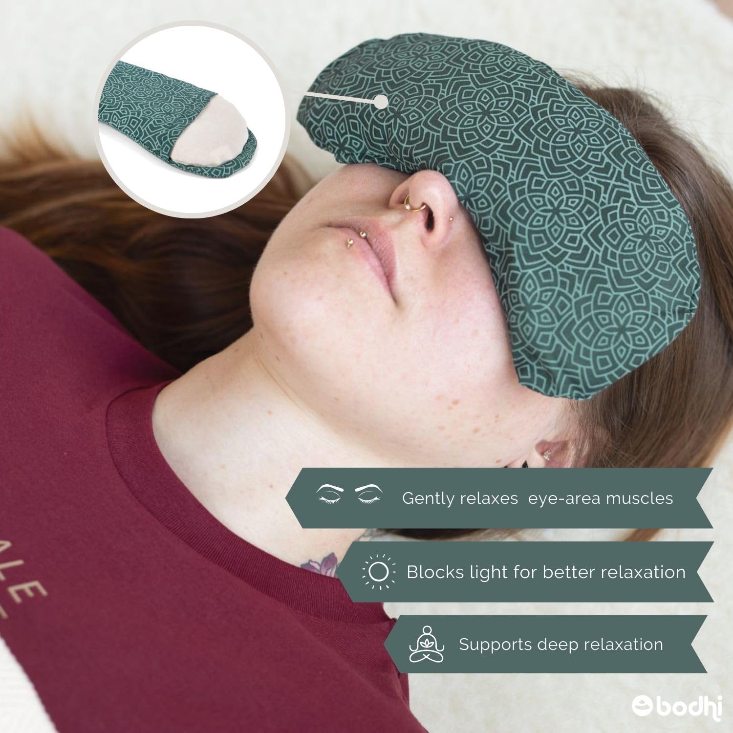 Bodhi Coussin pour les yeux doux en coton - Garnissage en graines de lin bio et lavande bio - Végétalien - Masque pour les yeux pour le yoga, la détente et la méditation - Disponible en plusieurs