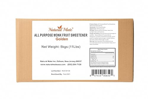 Edulcorante de fruta de monje cero calorías (2 dulces de azúcar, dorado), 11.0 lbs/11 libras, polvo granular mezclado con eritritol, alternativa