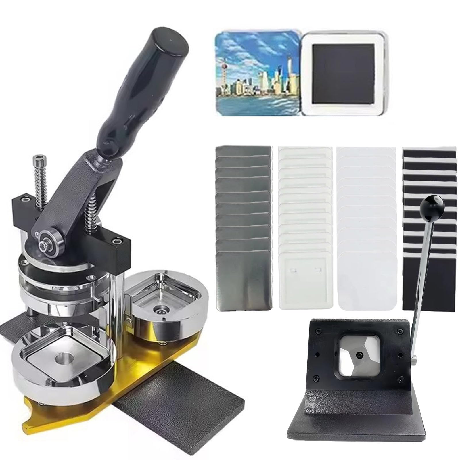 Photo Magnet Machine 50x50mm Square Fridge Magnet Badge Maker Machine with 100 Sets of Consumables Paper Cutter DIY Button Press Machine for Gift Button Team Badge