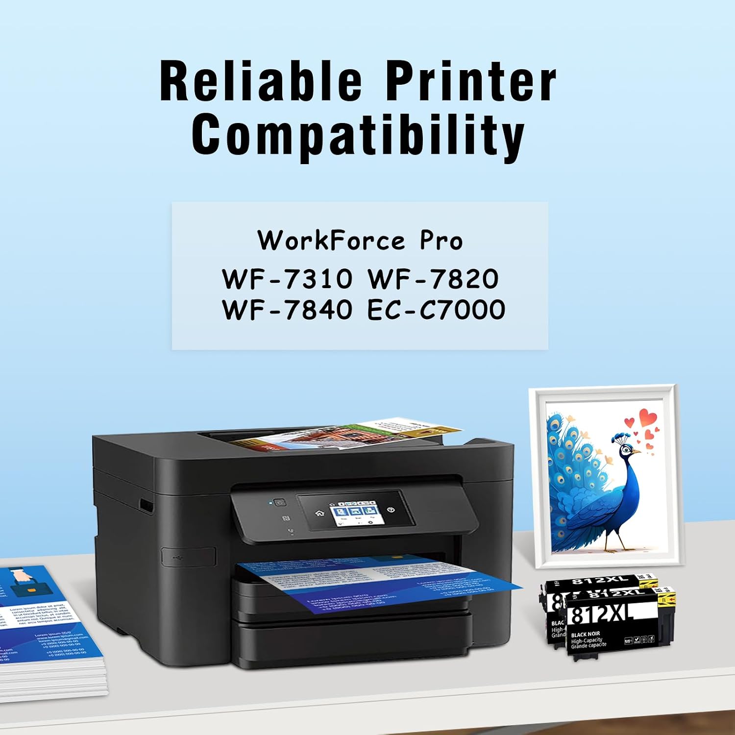 812XL 812 XL Replacement for 812 XL T812 T812XL Black Ink WF 7840 7820 Black Ink Cartridges Combo Pack for Workforce Pro WF-7840 WF-7820 WF-7310 EC-C7000 Printer