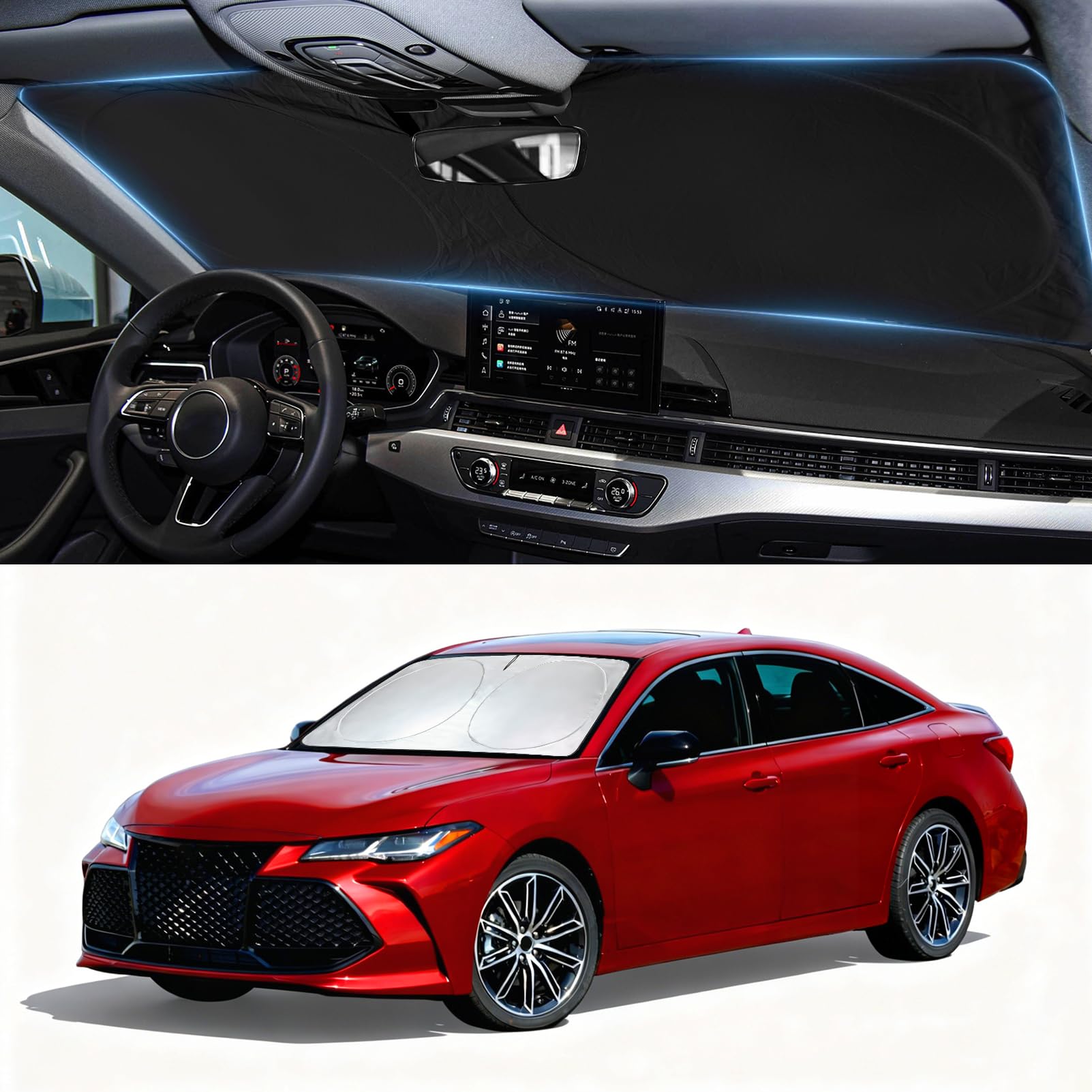 Windshield Sun Shade for 2013-2018 Toyota Avalon, Custom-Fit Avalon Sun Visor Protector, 99% UV Block Heat Sun Shield, Silver Reflective Front Window Sunshade