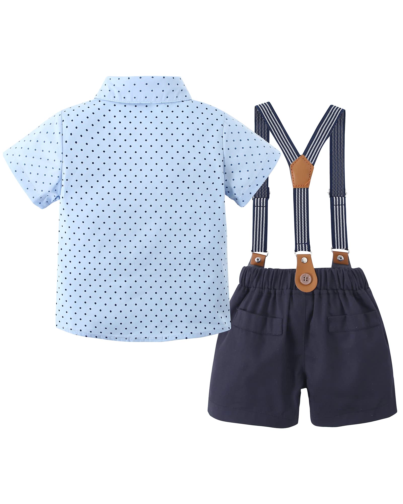 YALLET Trajes para niños pequeños de 1 a 5 años, trajes de caballero de manga corta con botones, camisas, pajarita + braguero, ropa formal