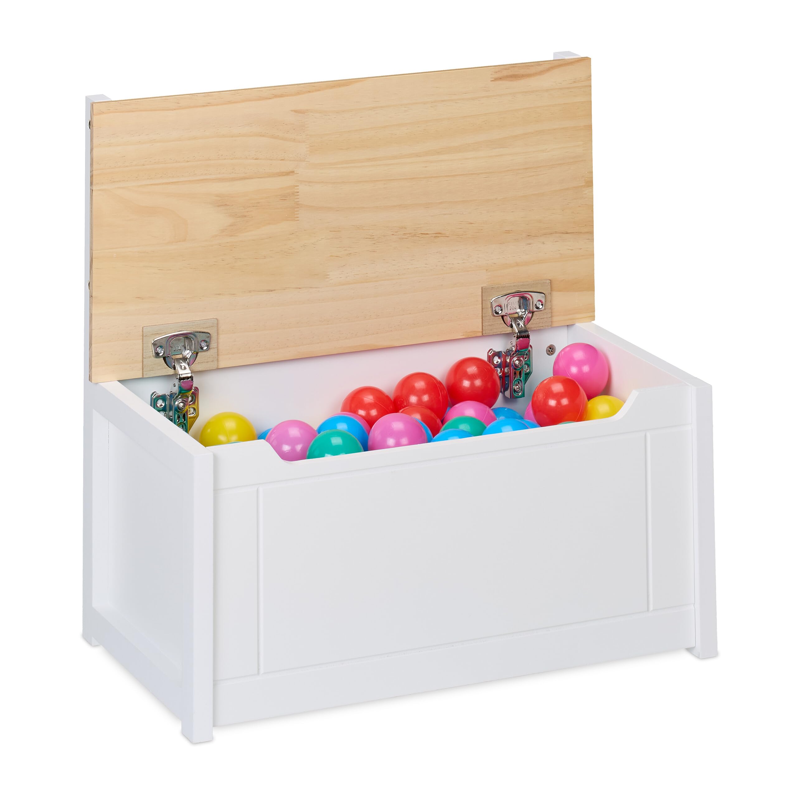 Relaxdays Panca Contenitore per Bambini, Cassapanca Portagiochi da Cameretta, HLP: 55x57x31 cm, in Legno, Bianco Marrone