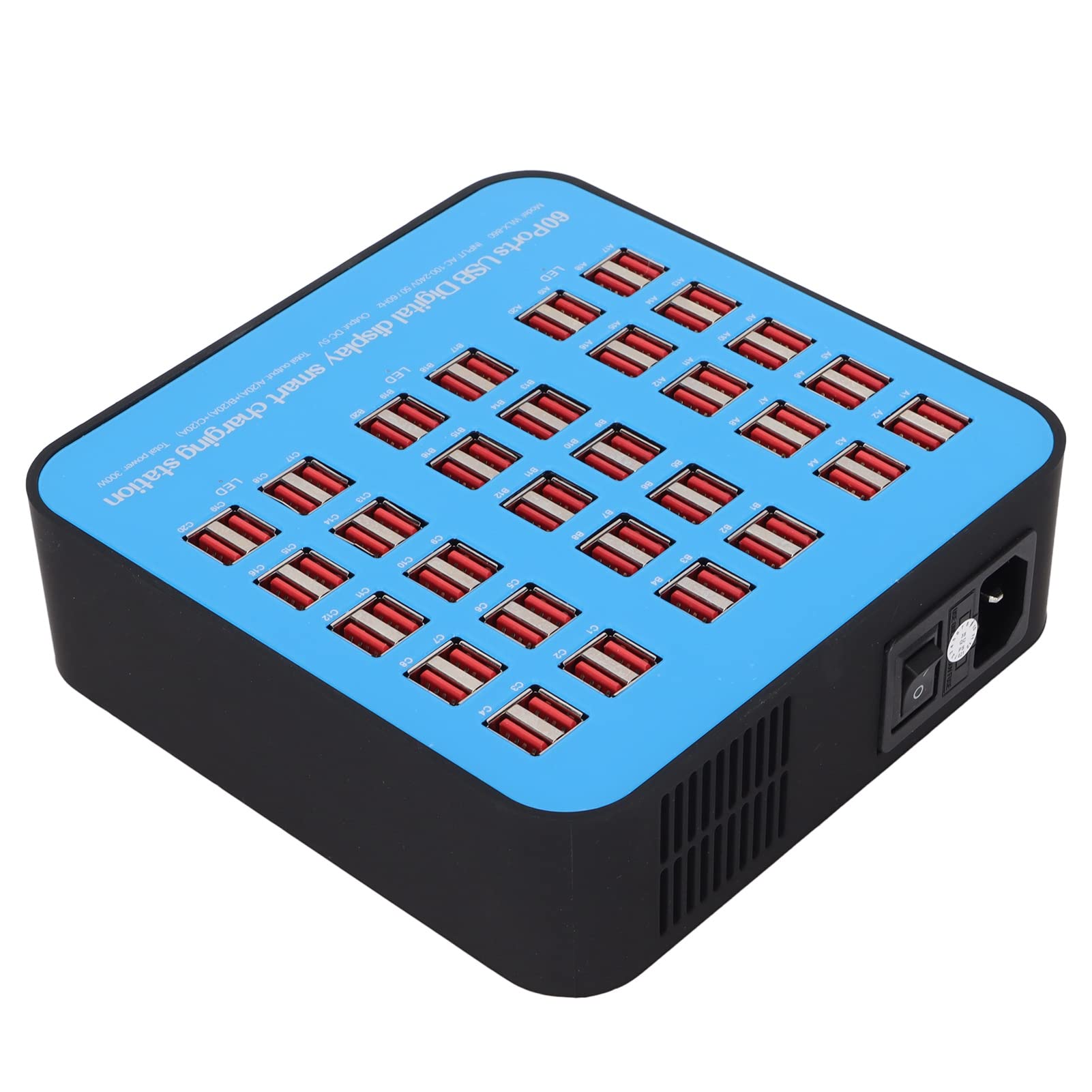 Cargador Multi USB Cargador 60 Puertos Estación de Carga Cargador rápido USB de Escritorio de Viaje 100‑240V 300W(ME)