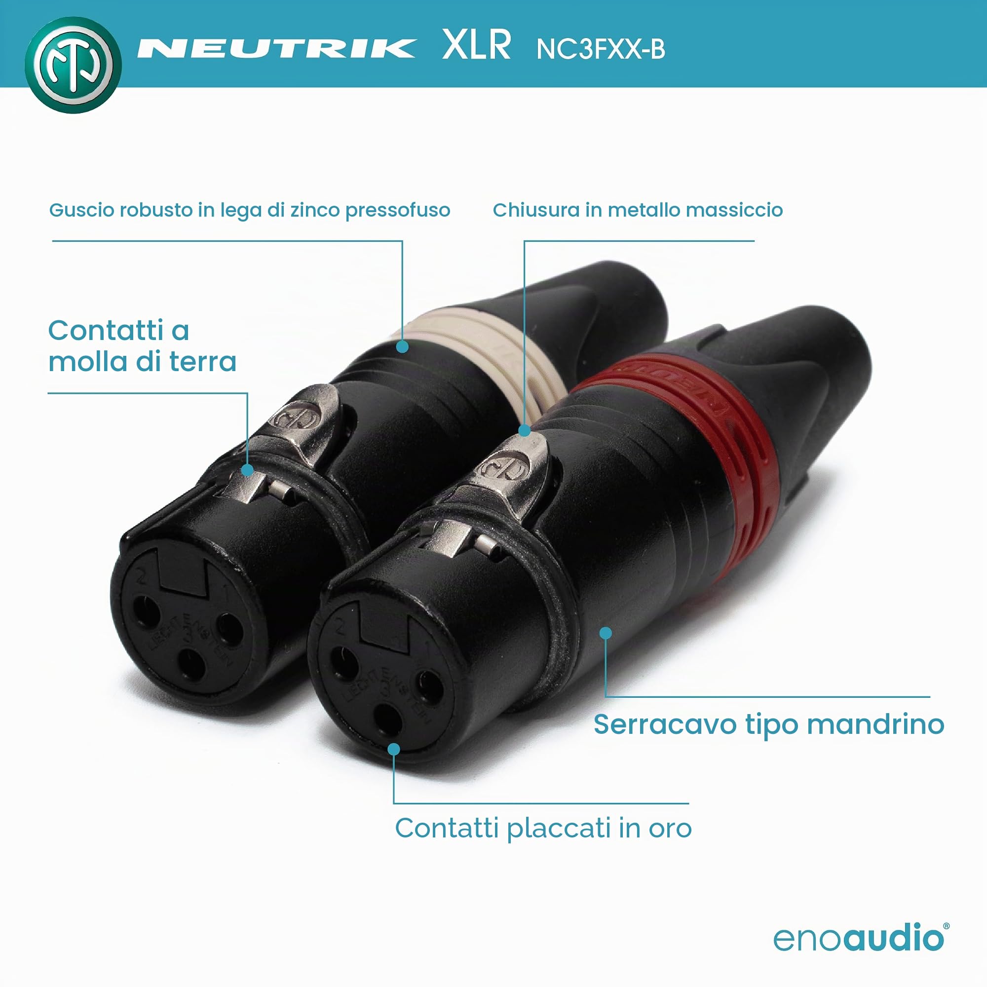 enoaudio Mogami 2534 Quad Cavo Coppia (L,R) professionale | Neutrik Gold XLR femmina – XLR maschio | HiFi - 2,0 m