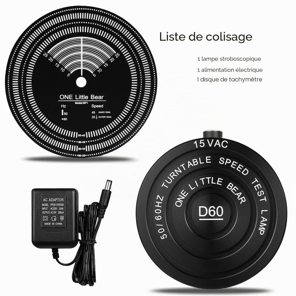 Nobsound Lumière stroboscopique 50/60 Hz + disque tachymètre pour lecteur d'enregistrement LP