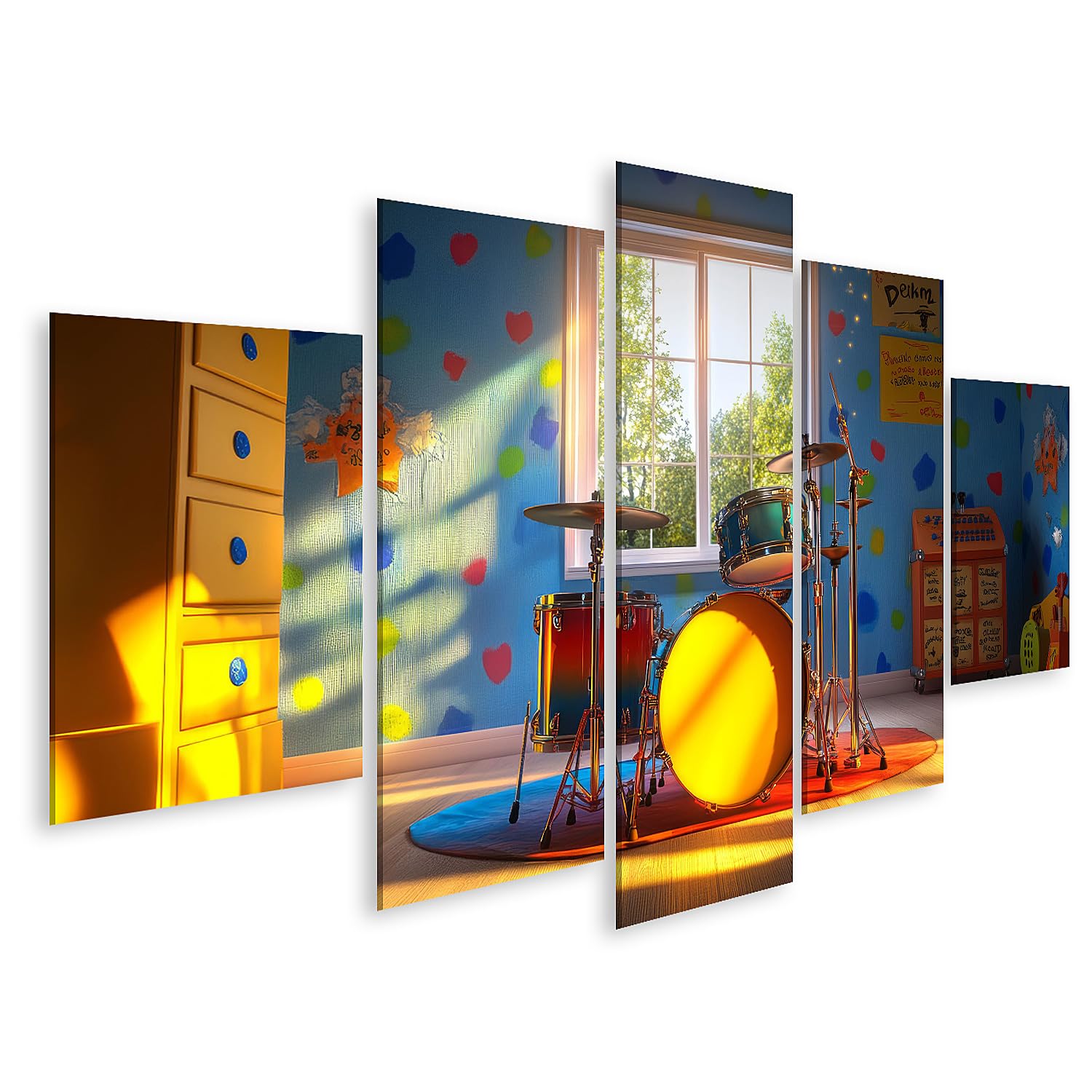 islandburner Cuadro sobre lienzo colorido habitación infantil con batería para habitación infantil infantil tienda de música imágenes murales póster