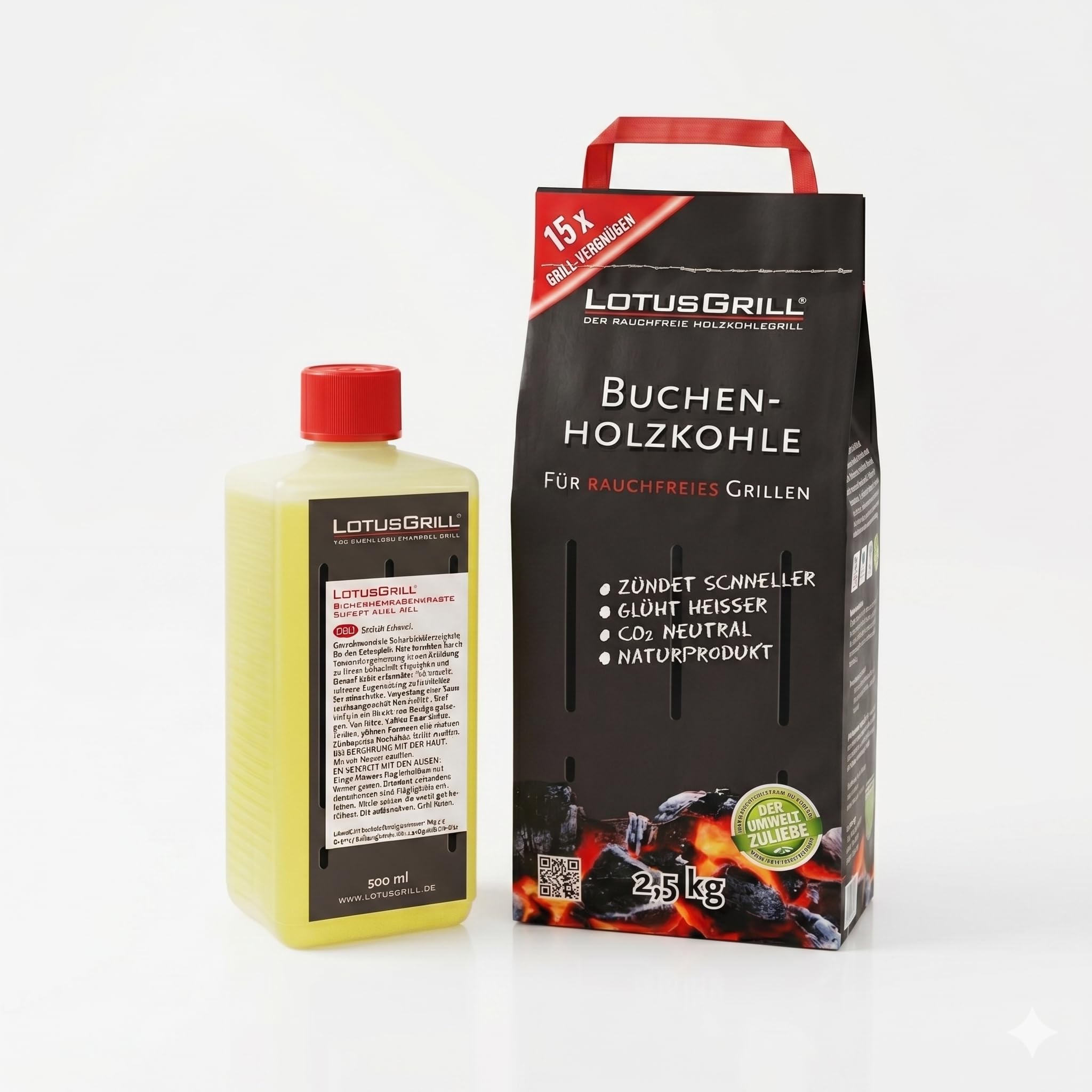 BERARDI LotusGrill Kit Consumabili per LotusGrill, Carbone di Faggio 2,5 kg e Pasta Combustibile 500 ml, CO2 Neutrale, Naturale