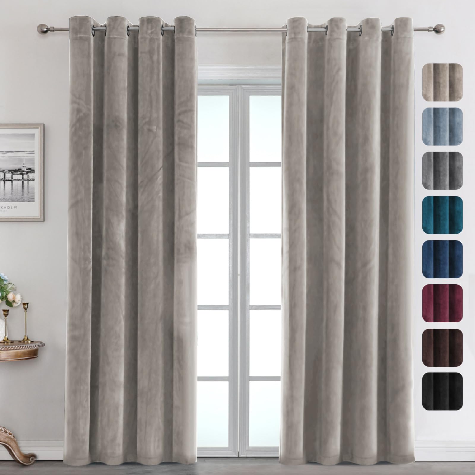 Rideaux en velours occultants gris clair pour l'ambiance cosy du salon