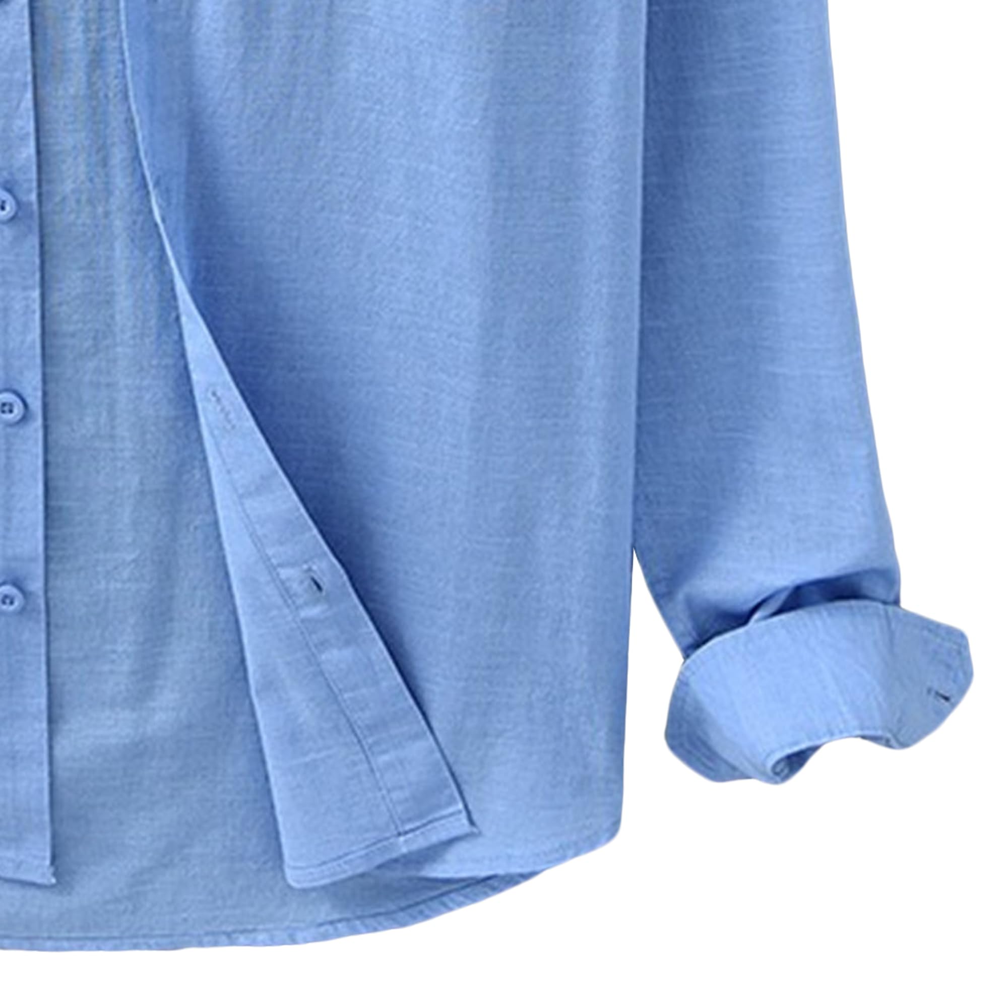Camicia da uomo retrò a maniche lunghe con bottoni, camicia da esterno girocollo sottile | Colletto a fascia, vestibilità casual, tessuto traspirante, spacchi laterali, polsini arrotolati