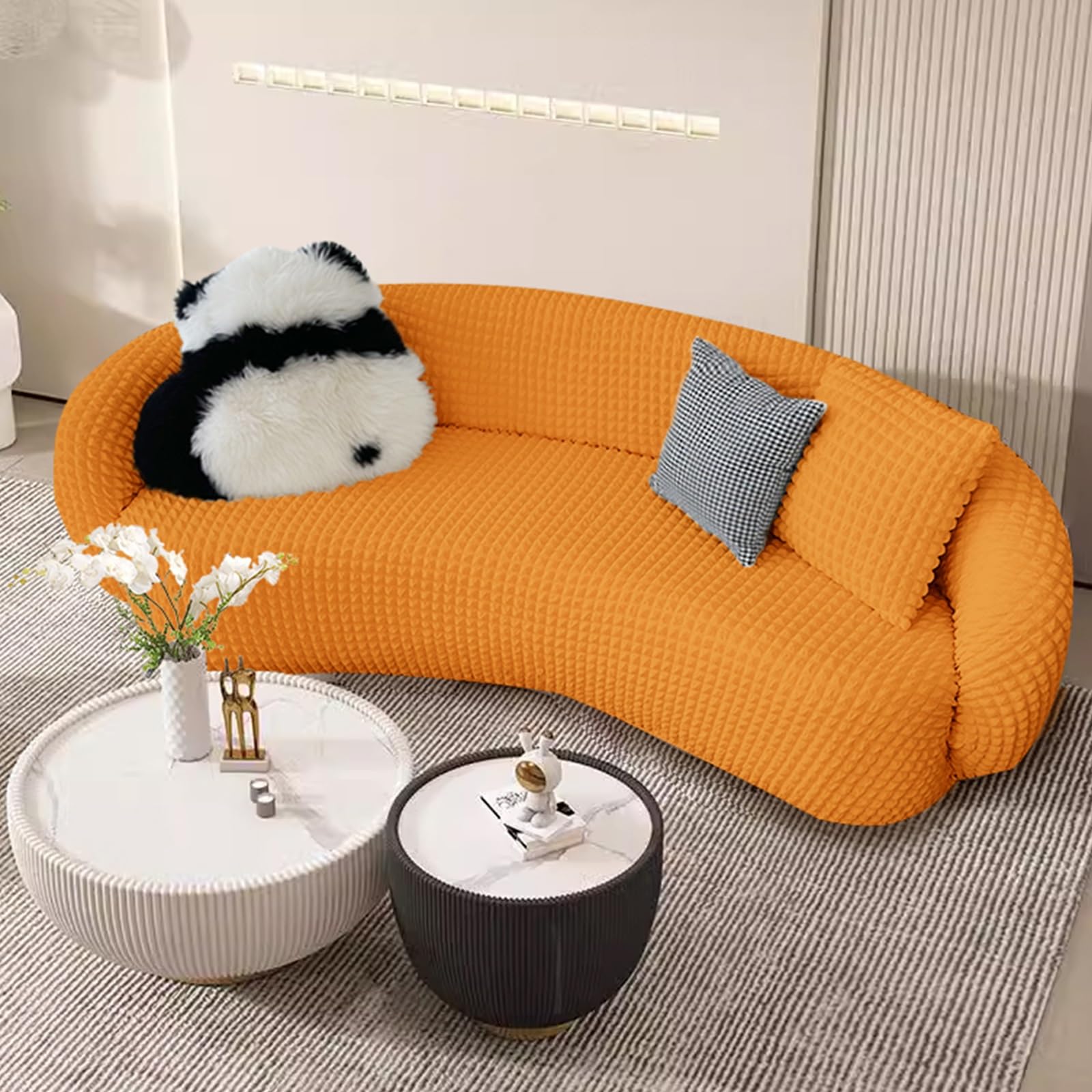 Stretch Couch Cover, Semi-Circular Curved Sofa Cover, Modern Breathable Sofa Slipcover, Washable Sectional Couch Covers(Dark Orange,M)