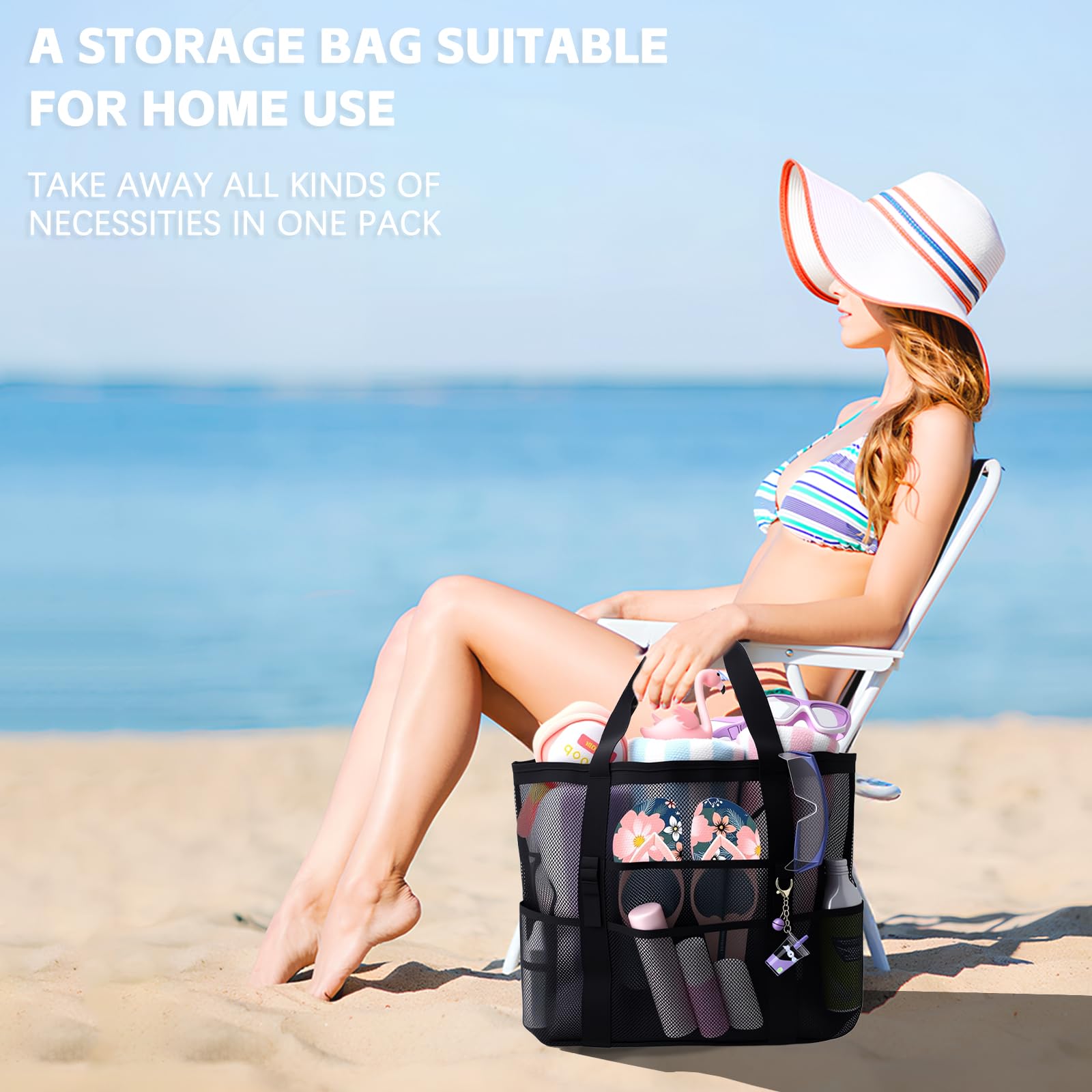 CIYIN Borsa spiaggia in Rete Donna, Borsa da Spiaggia da Donna XXL Famiglia,Borsa da Doccia,Leggera e Traspirante per Piscina, Vacanze & Spiaggia (43 * 21 * 39 cm)