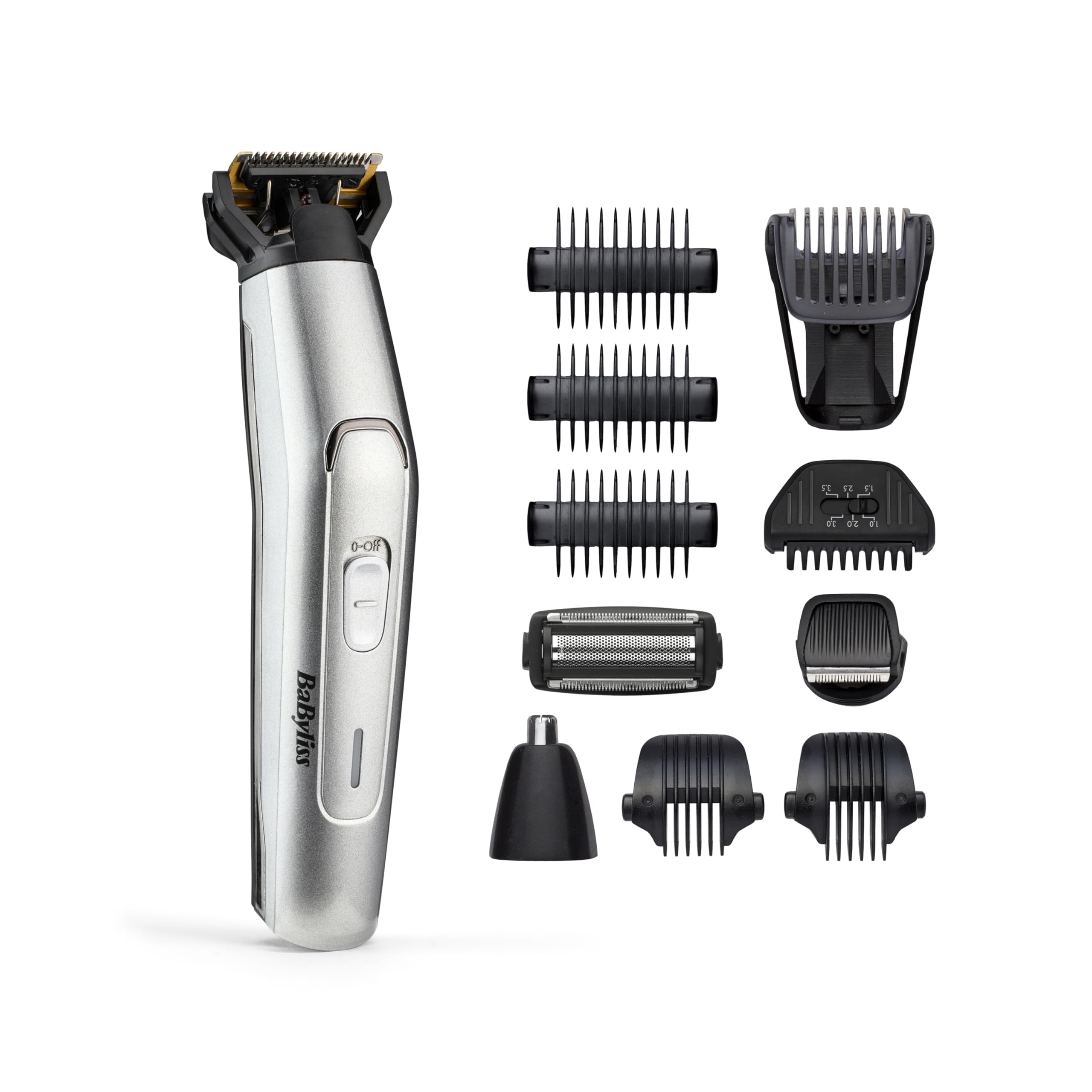 BaByliss 11-in-1 Titanium Multi-Grooming Kit Wasserdicht Köperhaartrimmer, Barttrimmer, Nasenhaartrimmer, Augenbrauen, Detailtrimmer und Multifunktionstrimmer, inkl. Tasche, Silber Schwarz MT861E