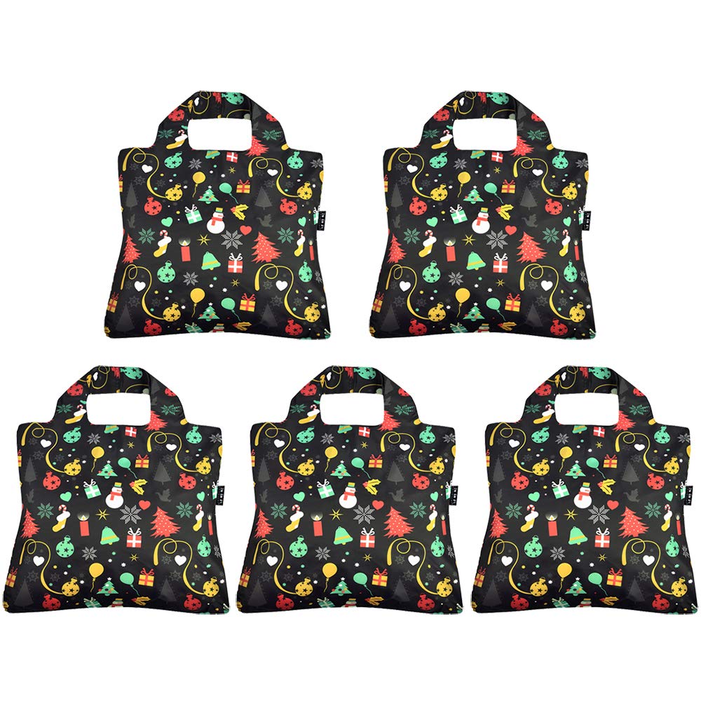 Envirosax Reusable Grocery Bag Set – 5 Pack Holiday Season Design Washable Tote Bags (Navy Blue) - View #2