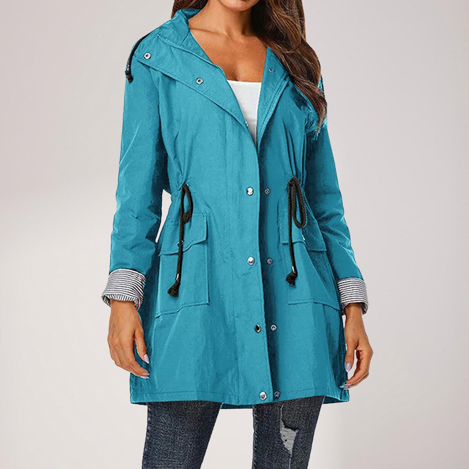Generisch Chubasquero para mujer, resistente al agua, cortavientos, chaqueta deportiva, chaqueta cortavientos, chaqueta de tiempo libre, chaqueta para correr, chubasquero, chaqueta ligera de