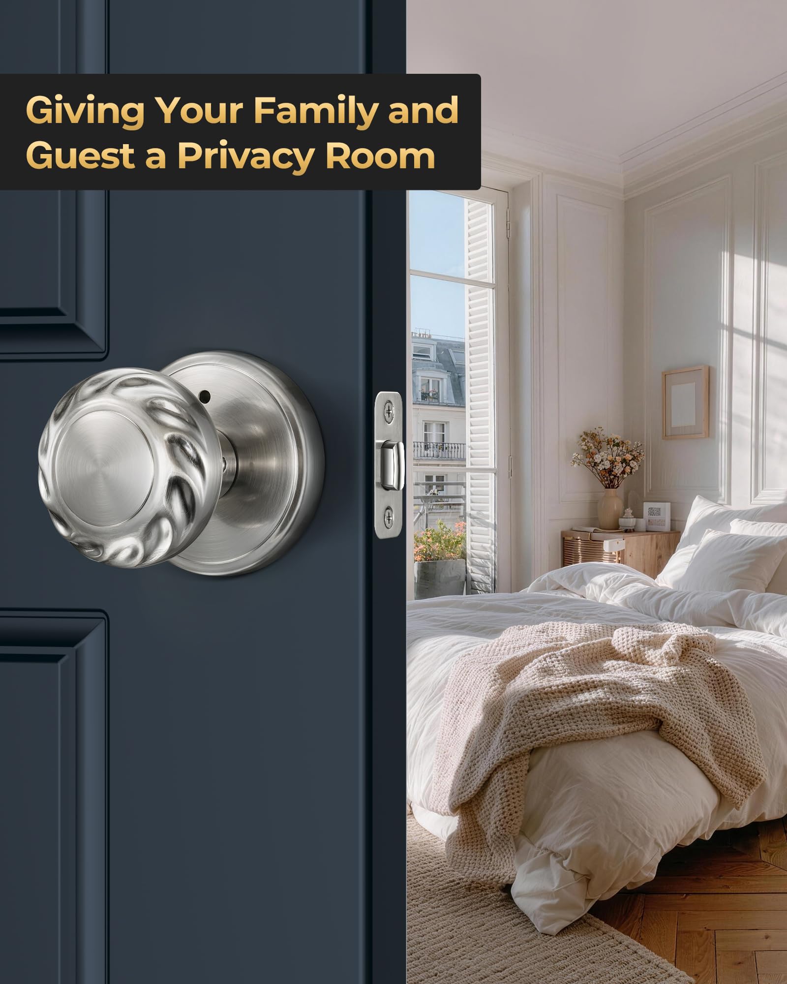 Brushed Nickel Door Knobs - 6 Pack Zinc Alloy -2