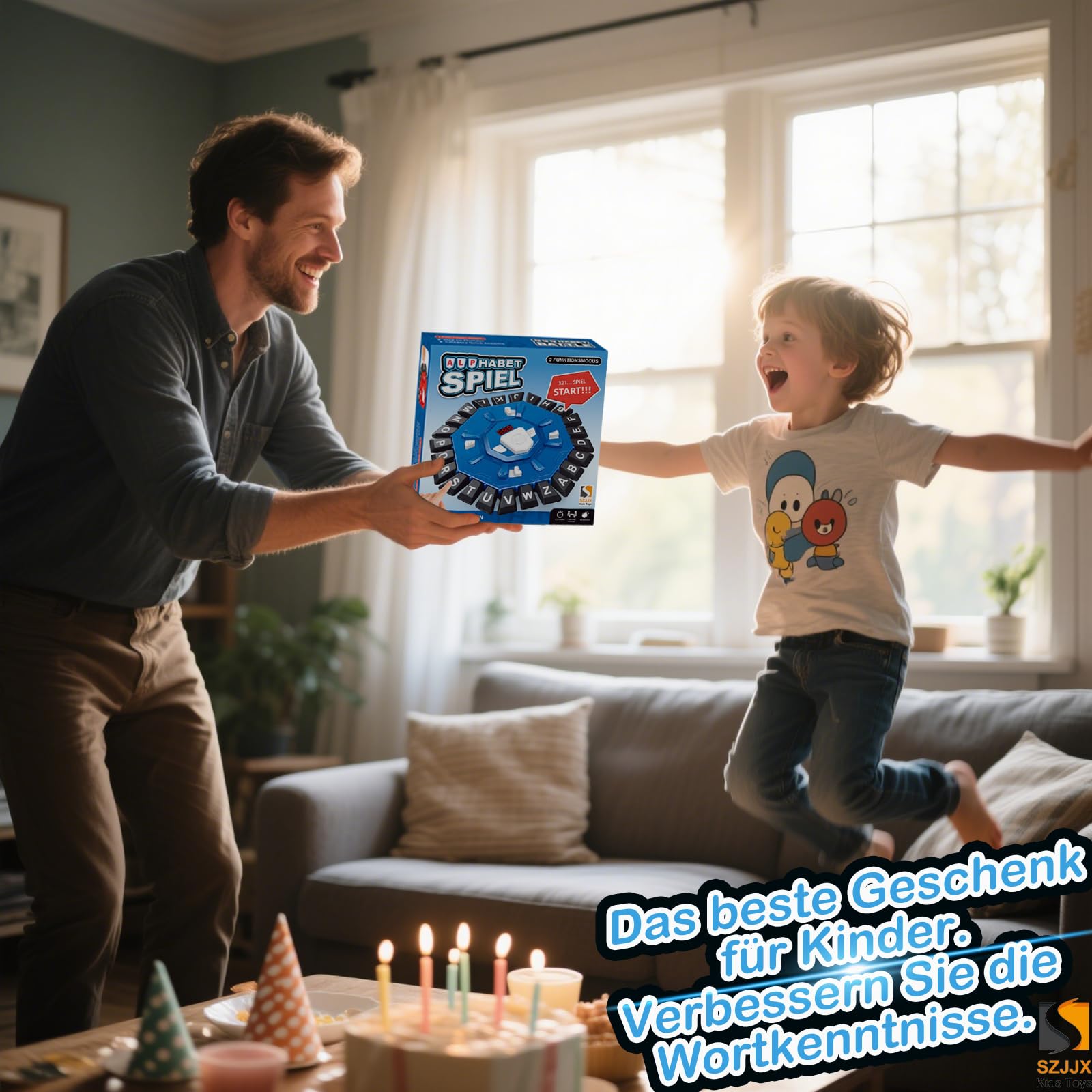 Wortspiel, Brettspiele für Kinder und Erwachsene mit 2 Modi, 24 Tasten Buchstaben Drücken Familienspiel Partyspiele mit Deutscher Aussprache,Puzzlespiel für Jungen und Mädchen ab 3 Jahren,2–8 Spieler