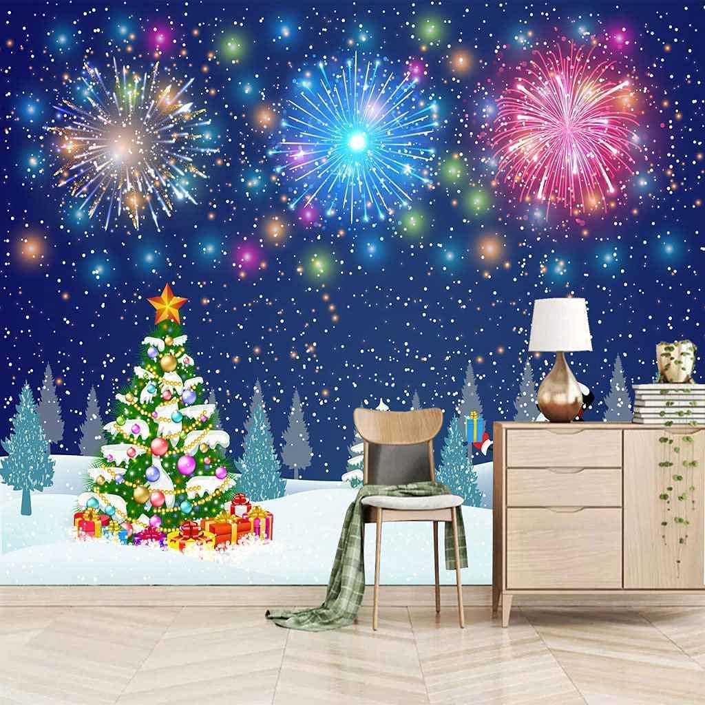 Papier peint photo 3D feux d'artifice de Noël mural auto-adhésif 300x210 cm pour salon