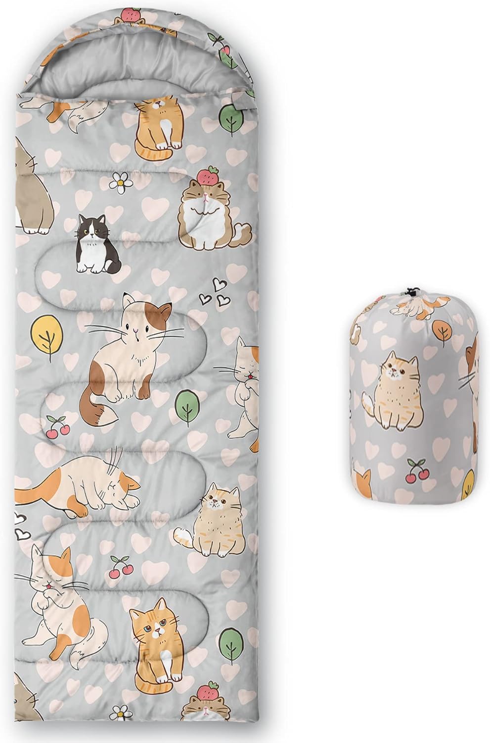 Camping Sleeping Bags,3 Season Warm & Cool Weather,Lightweight,Waterproof Sleeping Bags for Adults & Kids,Traveling,and Outdoors,Camping Gear Equipment Cute Cat 2 Standard