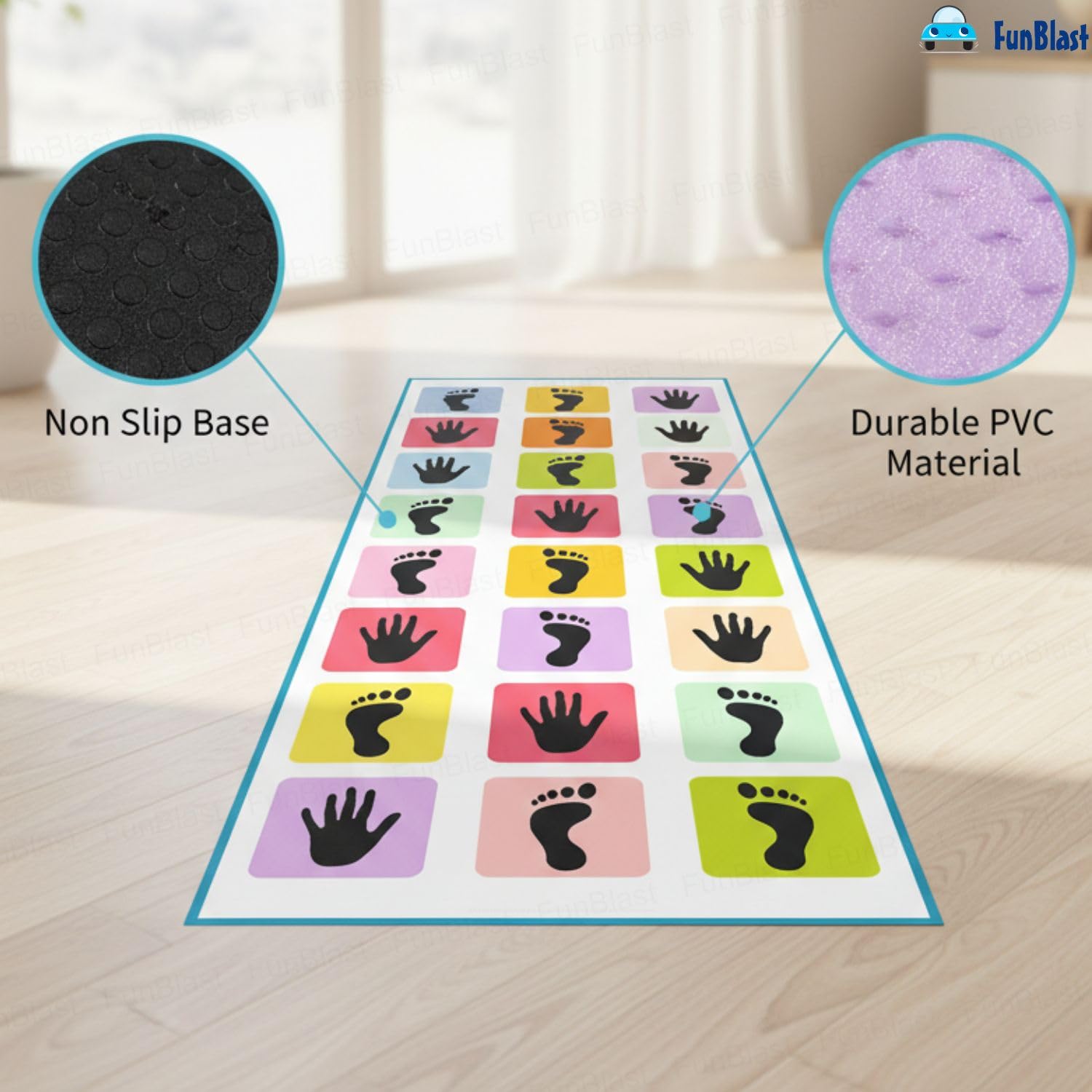 FunBlast Kids Hopscotch Jumbo Play Mat Game for Kids and Adults Family Games, Kith-Kith, Stapu, Langi, Chalk Game - Large (40" x 108") β Multicolor 2