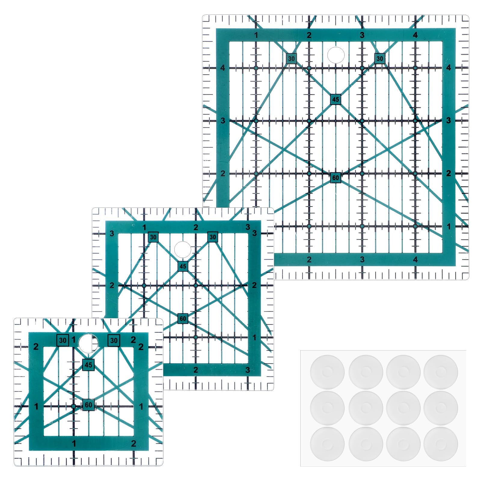 3 Pcs Quilted Bear Quilting Rulers Sewing Ruler with 30, 45, 60 Degree Angles Non-Slip Quilting Sewing Ruler with Precise Lines Transparent Large Set Square with Anti-Slip Stickers for Perfect Sewings