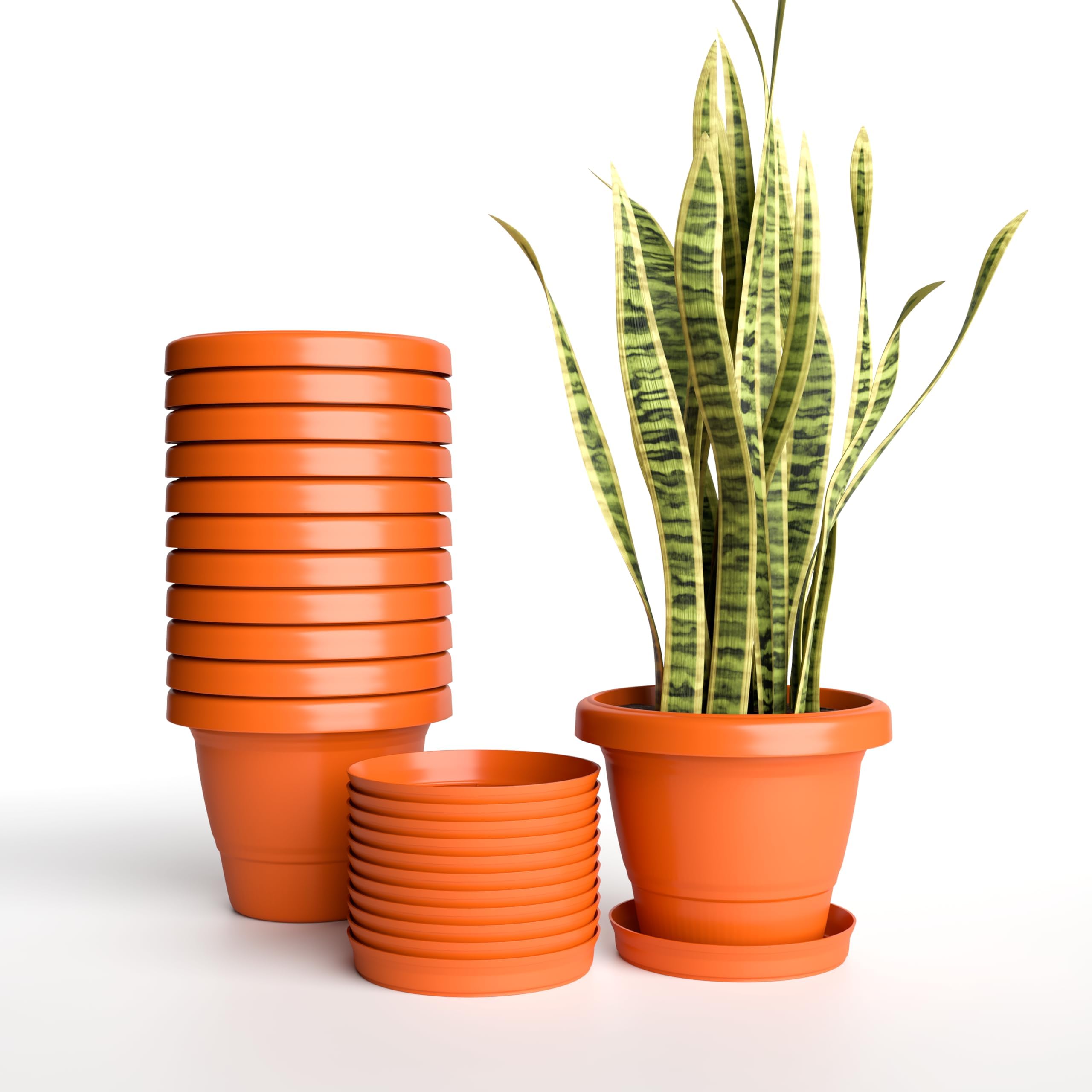 YUCCABE ITALIA SHERA SD 10 INCH Pack of 12 with Bottom Tray Plastic Flower Pot Unbreakable Round Shape Planter for Garden Seedling Indoor and Outdoor