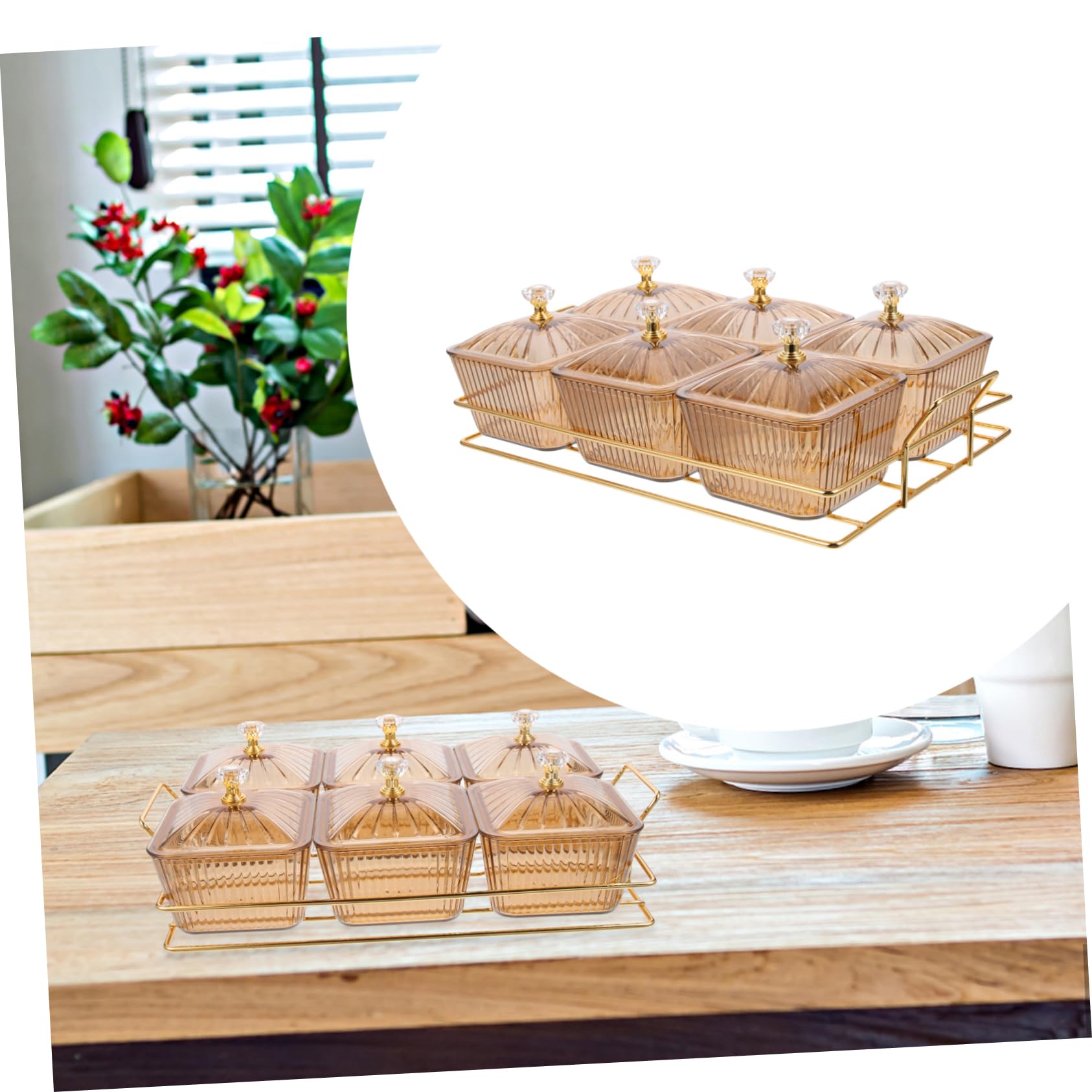 OUNONA Plato de Aperitivos Decorativo de Hierro Dorado con 6 Compartimentos para Fiestas y Reuniones, Adecuado para Servir Snacks y Ensaladas Grandes