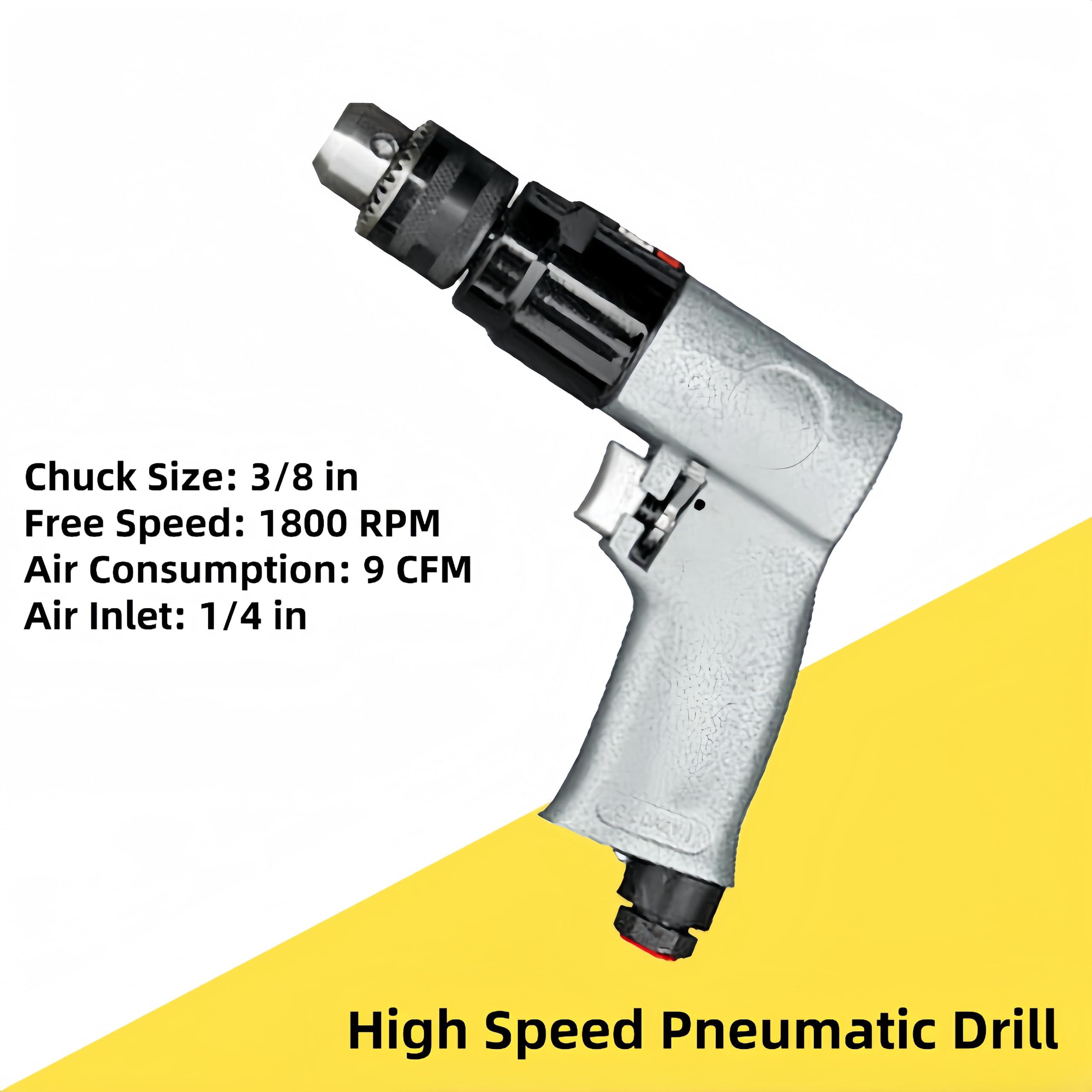 3/8” Air Drill, 1800RPM High Speed Pneumatic Drill, Reversible Rotation Air Drilling Tool for Wall Hole Drilling Furniture Machinery Production Maintenance