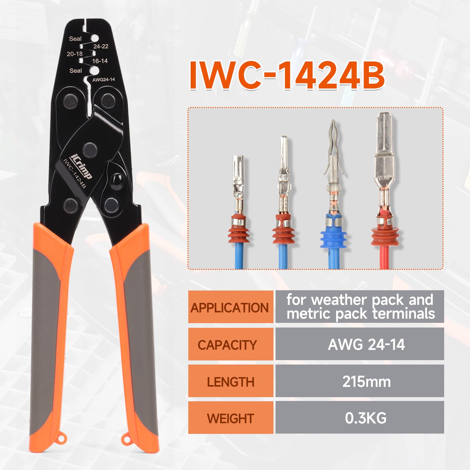 iCrimp KIT-DC02 zestaw narzędzi zaciskowych do niemieckich złączy wtykowych i terminali Weather Pack z narzędziami do usuwania wtyczek