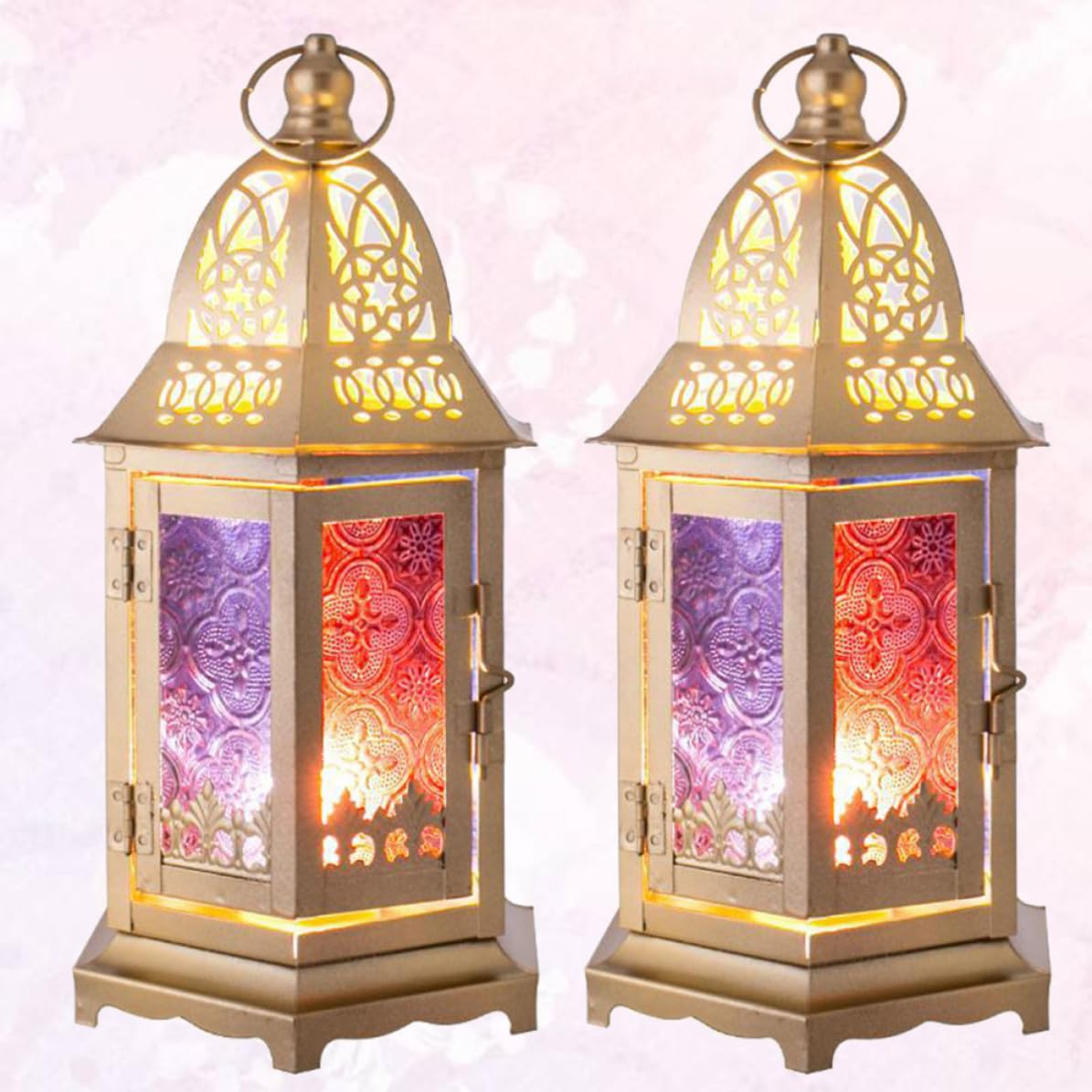 2 Pezzi Portacandele in Ferro e Vetro, Stile Europeo, Decorativo