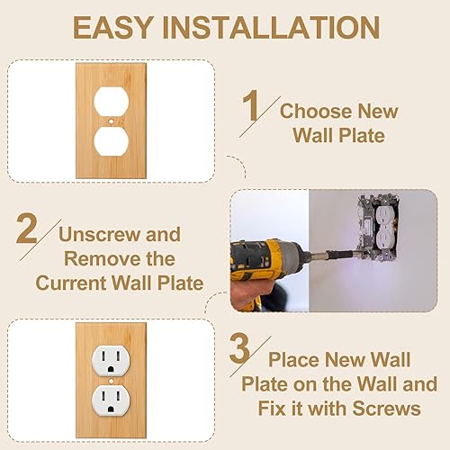 Miniatura 10 de Pinkunn 10 piezas de placa de interruptor de luz de madera maciza, cubiertas de salida de madera de bambú, placa decorativa de pared para