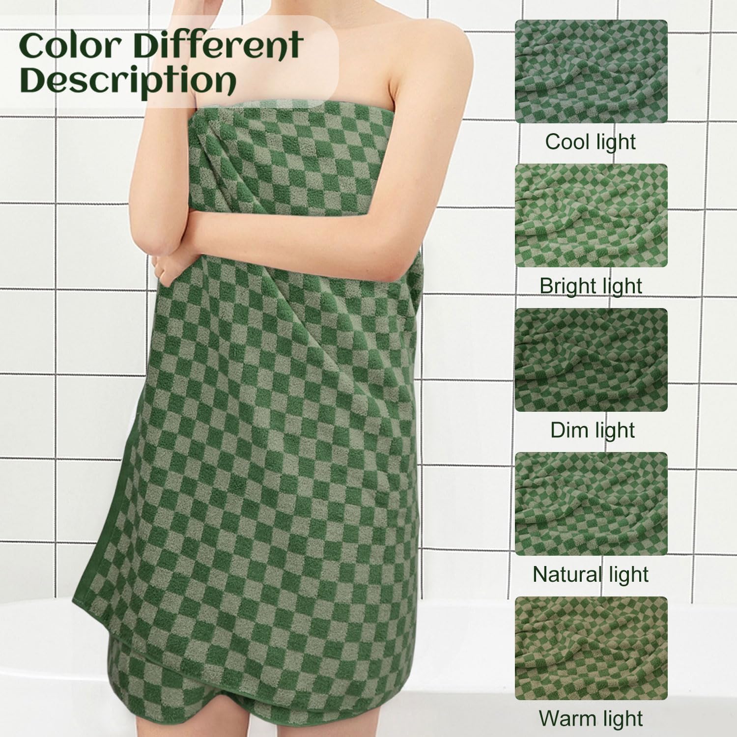Jacquotha Toallas de baño de Lujo para baño, Color Verde a Cuadros (54 x 28 Pulgadas), Toallas de Ducha de algodón Suave y absorbentes, Paquete de 2 Toallas de Ducha de Uso Diario, Ligeras, de Secado