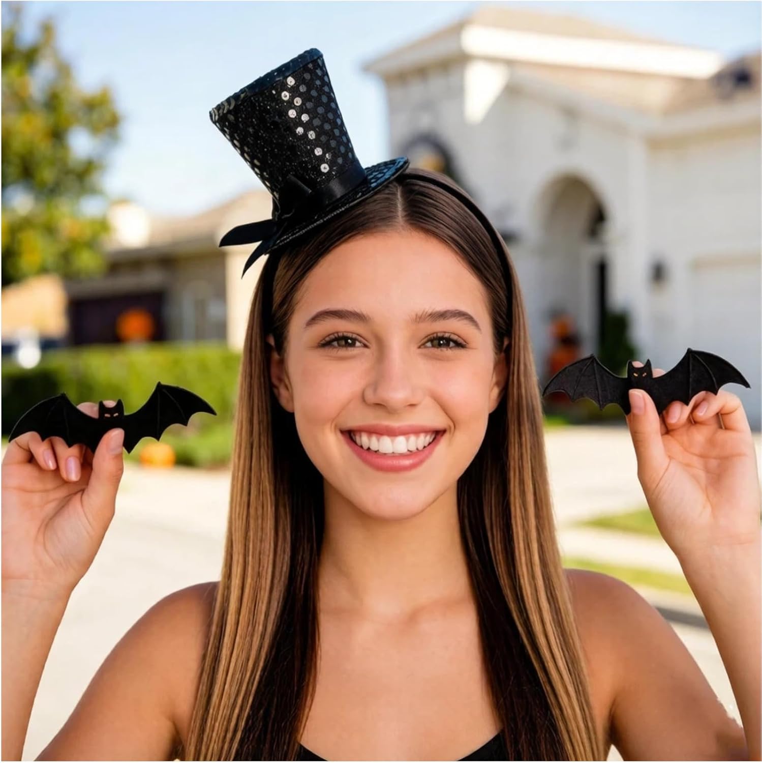 Mini Top Hat Headband, Black Sequin Tea Party Fascinator Headpiece for Women Men1920s Gatsby Party Halloween Costume - Image 4