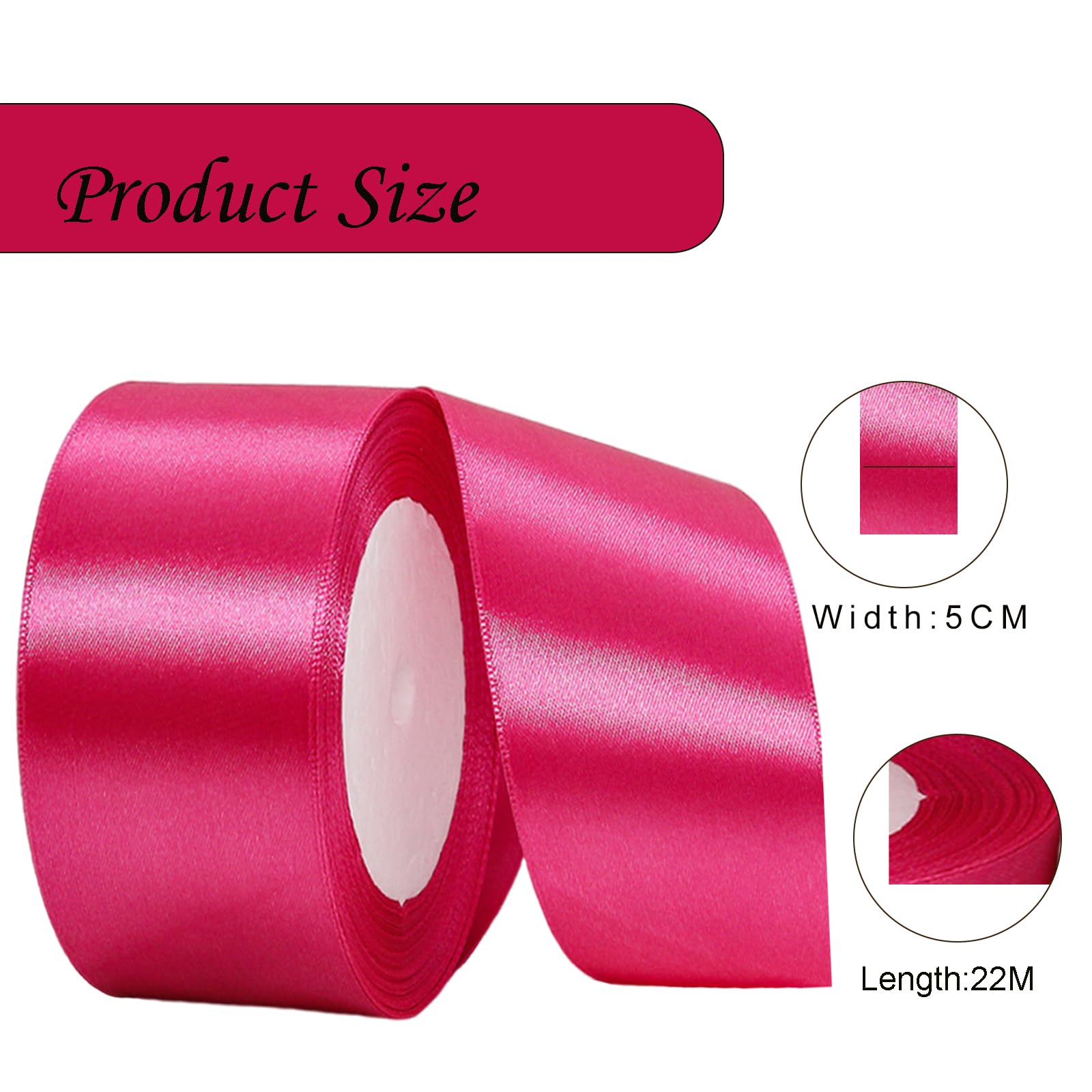 Wide Hot Pink Ribbon 50mm Satin Ribbons for Gift Wrapping,22m 1.9Inch Silk Thick Wrapping Ribbon Rose for Crafting,Christmas,Wedding Car,Hair Bows,Bouquets,Party,Cake Decorations - Image 2