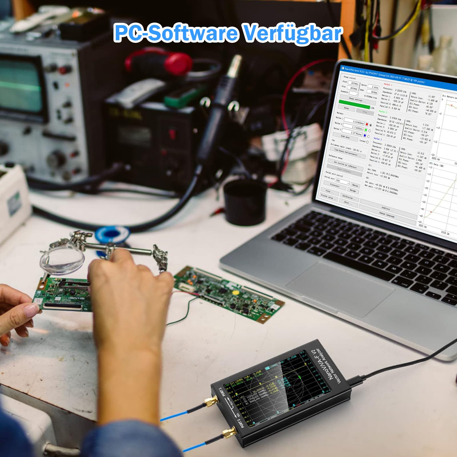AURSINC NanoVNA-F V2 Vector Network Analyzer 4,3-Zoll 50KHz-3GHz HF VHF UHF VNA Antenna Analyzer, S-Parametermessung, SWR Spannung, Phase, Verzögerung, Smith-Diagramm