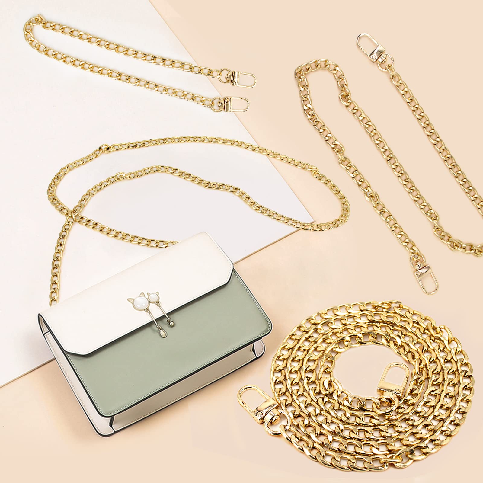 4 Piezas Cadena para Bolso Set, Cadenas de Metal Correas de Hombro en Oro, Bolsa de Hombro de Cadena de Repuesto (40cm, 60cm, 100cm, 120cm) Correa de Cadena de Repuesto para Bolsos de Mano y Hombro