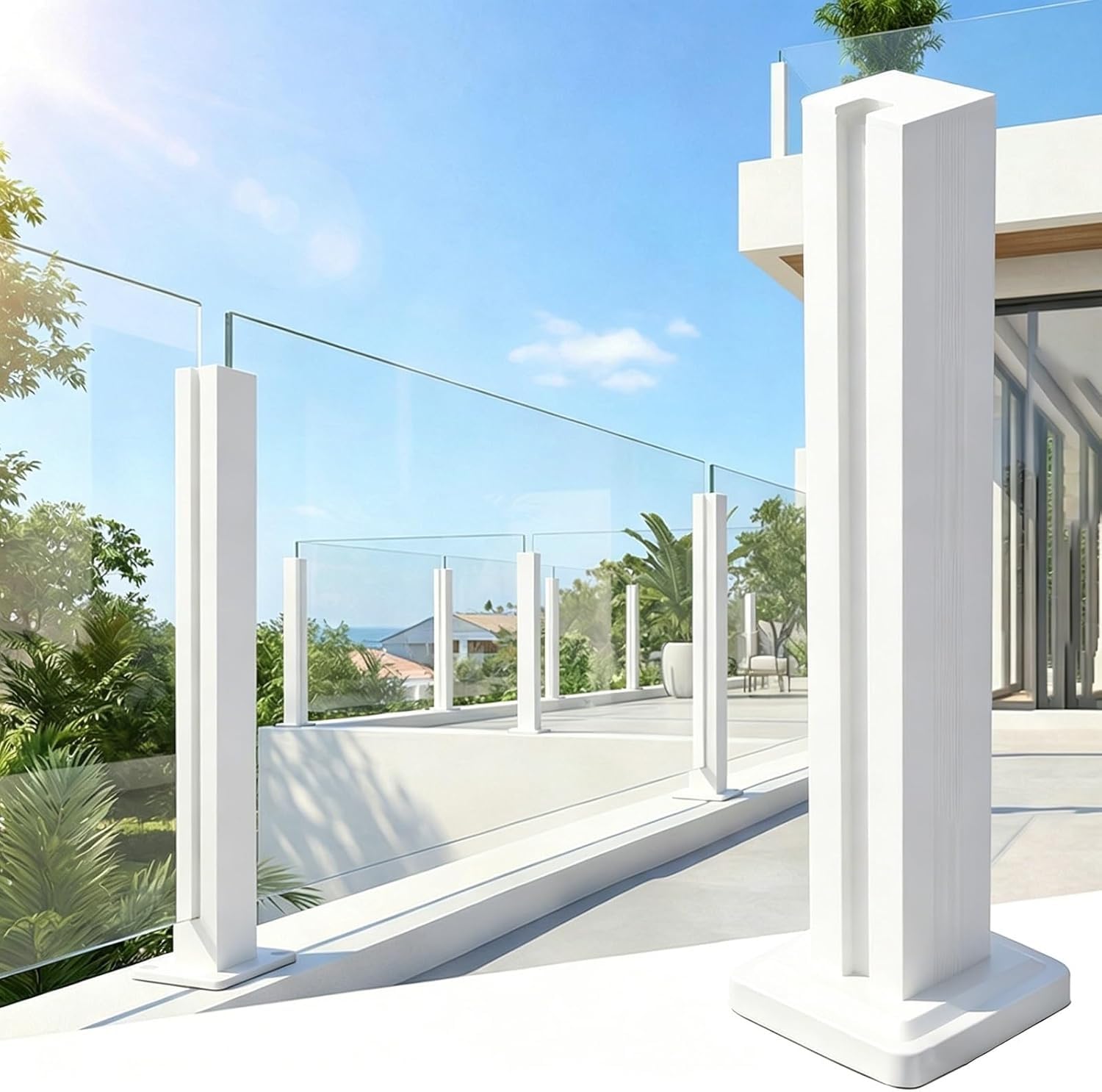 AVLSO Stainless Steel Balustrade Posts Garden Patio Clamp 10-12mm Glass with Spigot Slots, Commercial Landscape Landing Balustrade Clamps(End Post,95cm/37.4 in)