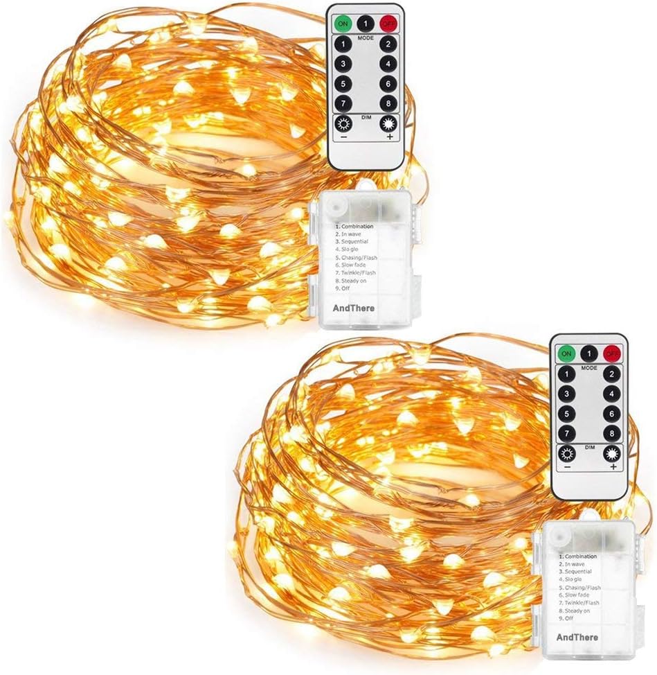 AndThere2 Pack Fairy String Lights Battery Operated Fariy Lights 8 Modes 16ft 50 LED String Light Bottle Copper Wire String Light for Bedroom Indoor Balcony Tent Fariy Light Christmas Tree Decoration