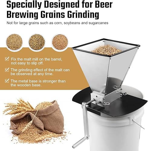 Miniatura 3 de Molino de malta de 2 rodillos, trituradora de grano manual para elaboración de vino, trituradora de cebada de trigo, molino de rodillos de acero