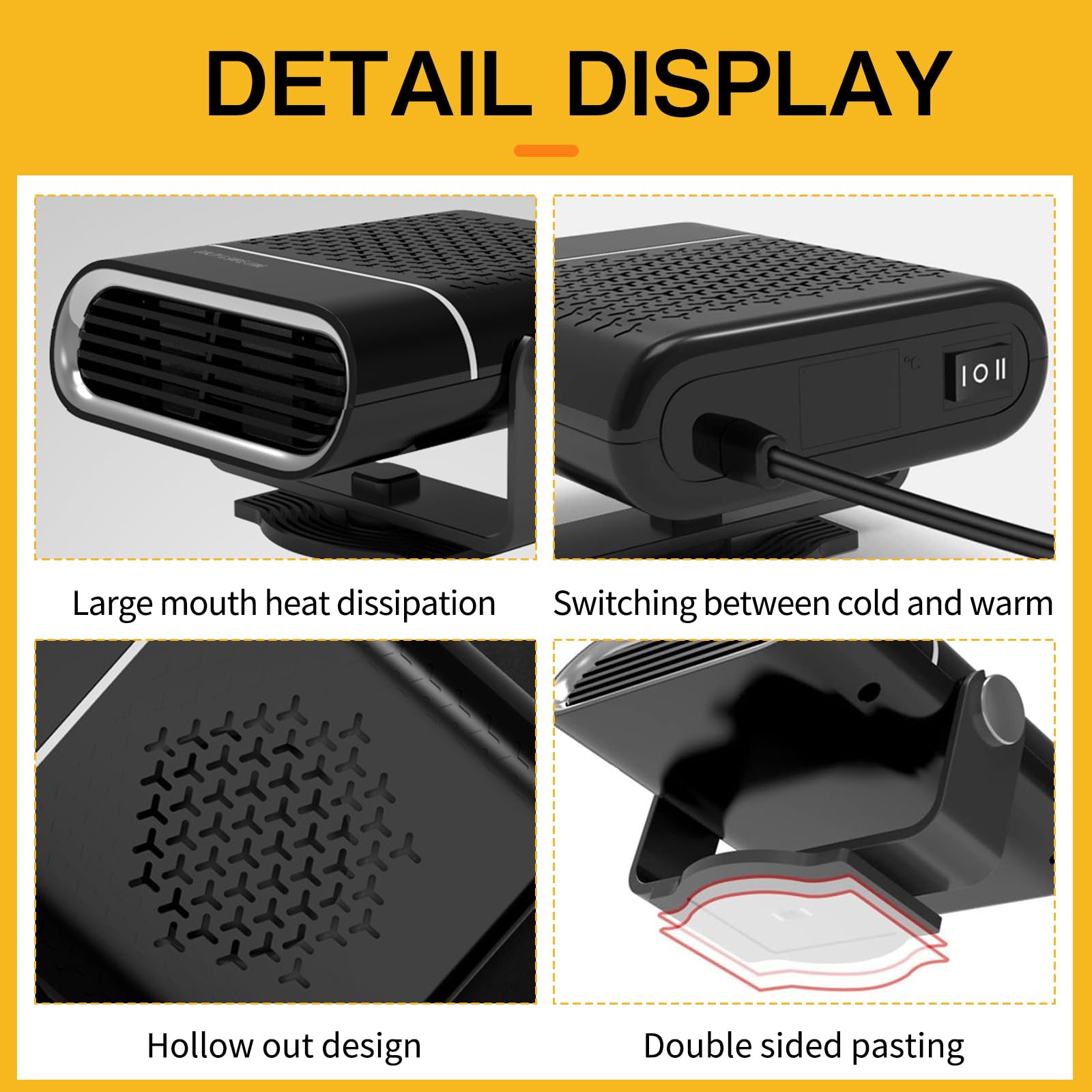 DAZZTIME Stufetta Portatile per Auto,12V 150W Riscaldatore per Auto,2 in 1 Auto Riscaldamento Sbrinatore Parabrezza,Termoventilatore Portatile per Auto,Sbrinatore Riscaldamento Auto,Auto Demister