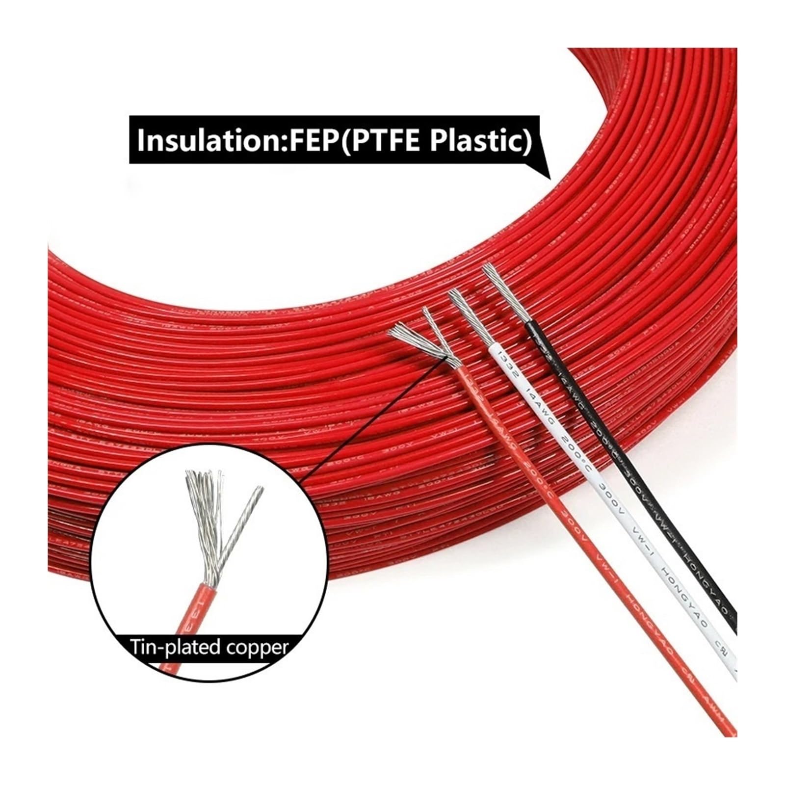 Cable Electrónico De Alta Temperatura con Aislamiento Plástico UL1332, Alambre Cobre PTFE 2/10m, 18/16/14AWG(Red,10 m 14AWG)